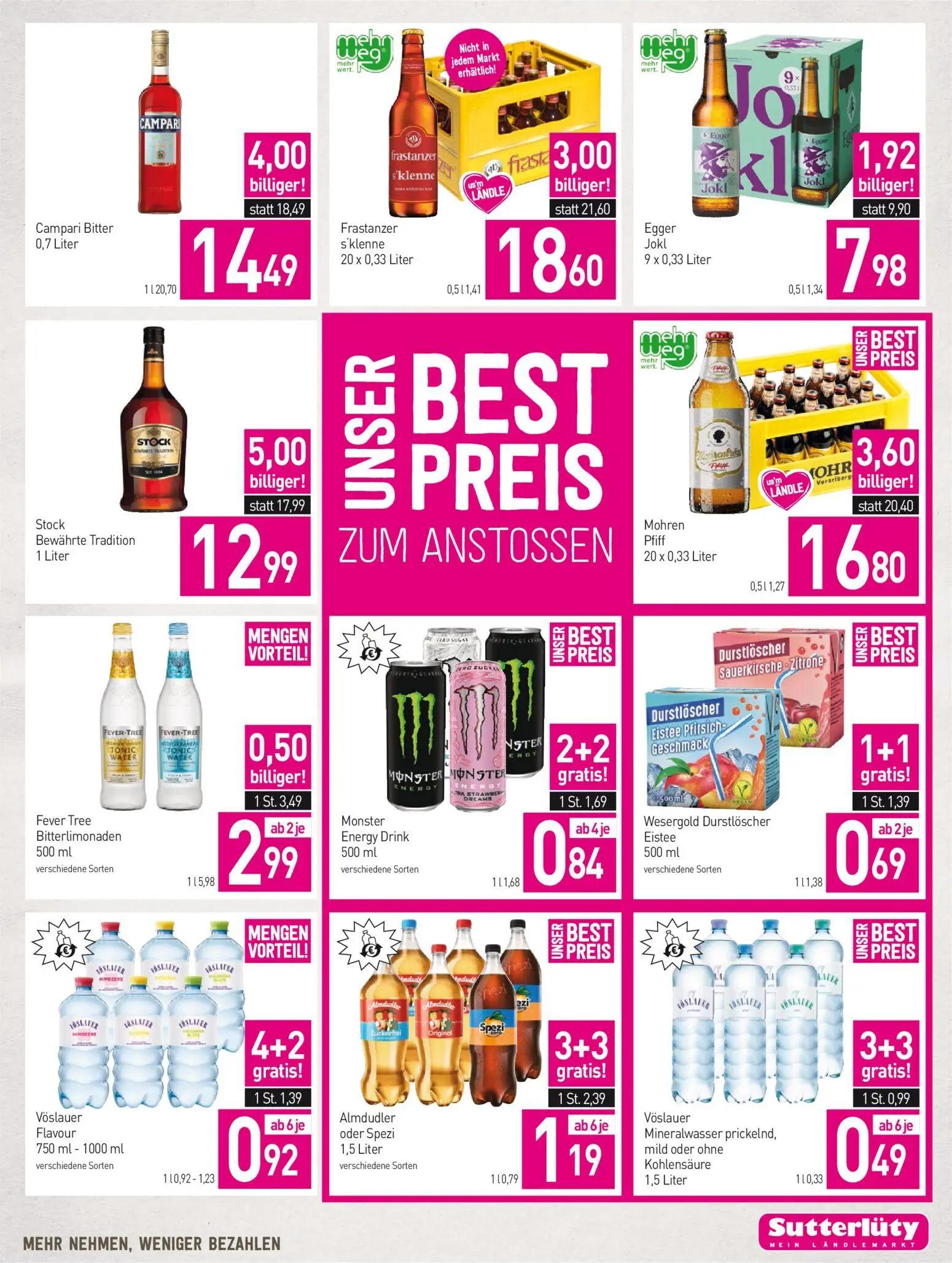 Sutterlüty Prospekt, Seite 13 von 20 — Stock Bewährte Tradition, Campari Bitter, Mohren Pfiff
