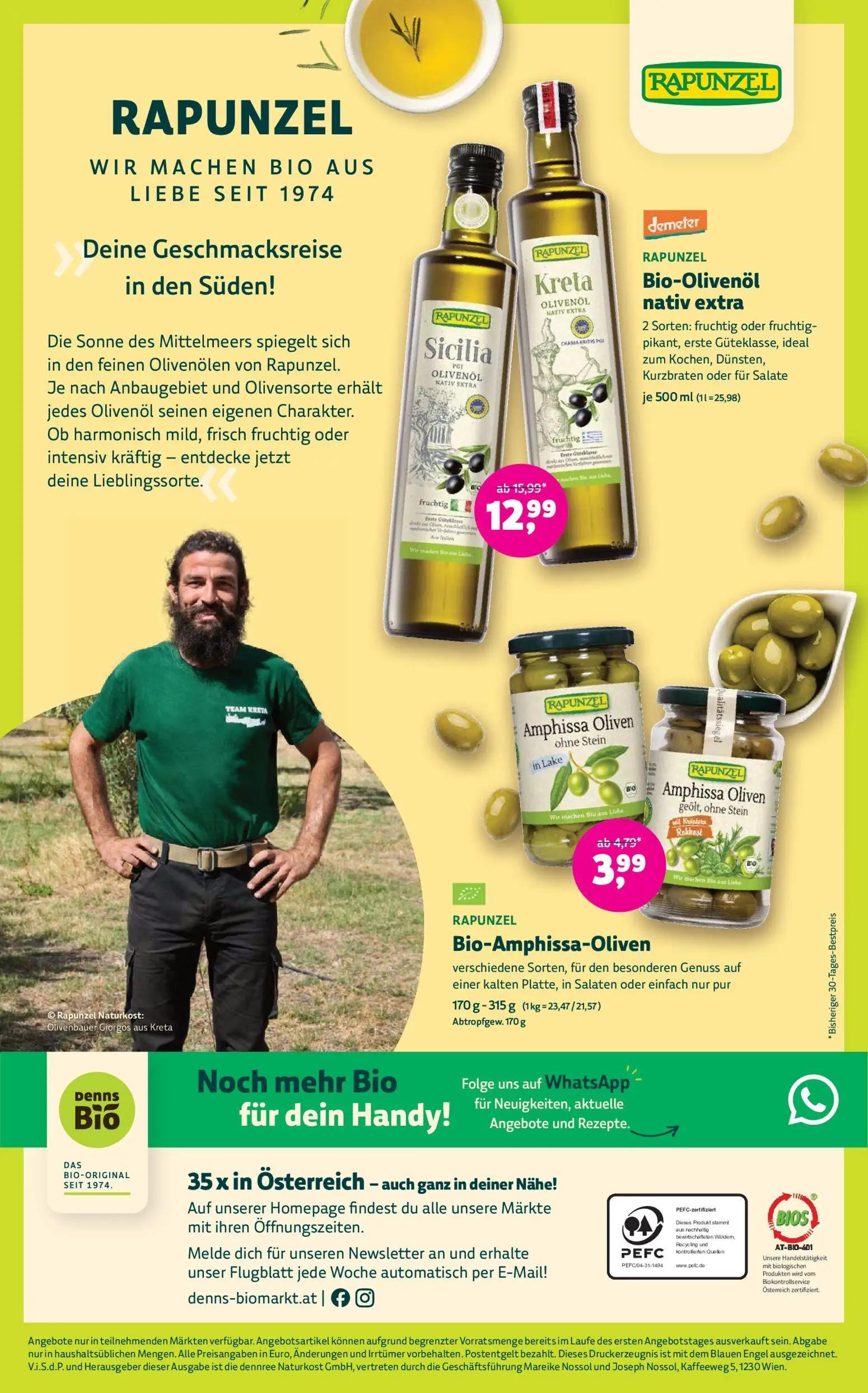 Denns BioMarkt Prospekt, Seite 14 von 14 — Rapunzel Bio-Olivenöl nativ extra, Rapunzel Bio-Amphissa-Oliven