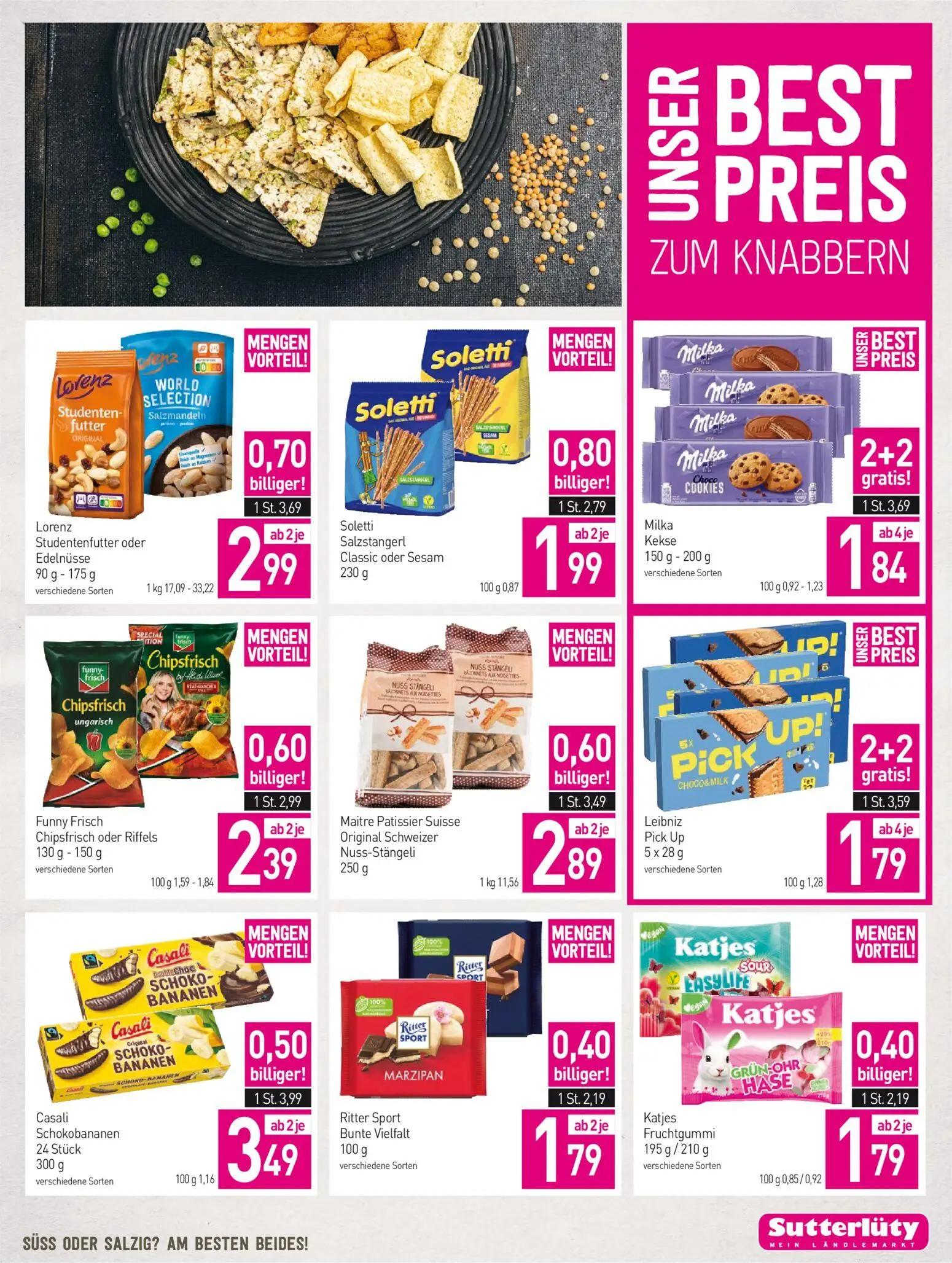 Sutterlüty Prospekt, Seite 15 von 20 — Milka Kekse, Leibniz Pick Up, Soletti Salzstangerl Classic oder Sesam
