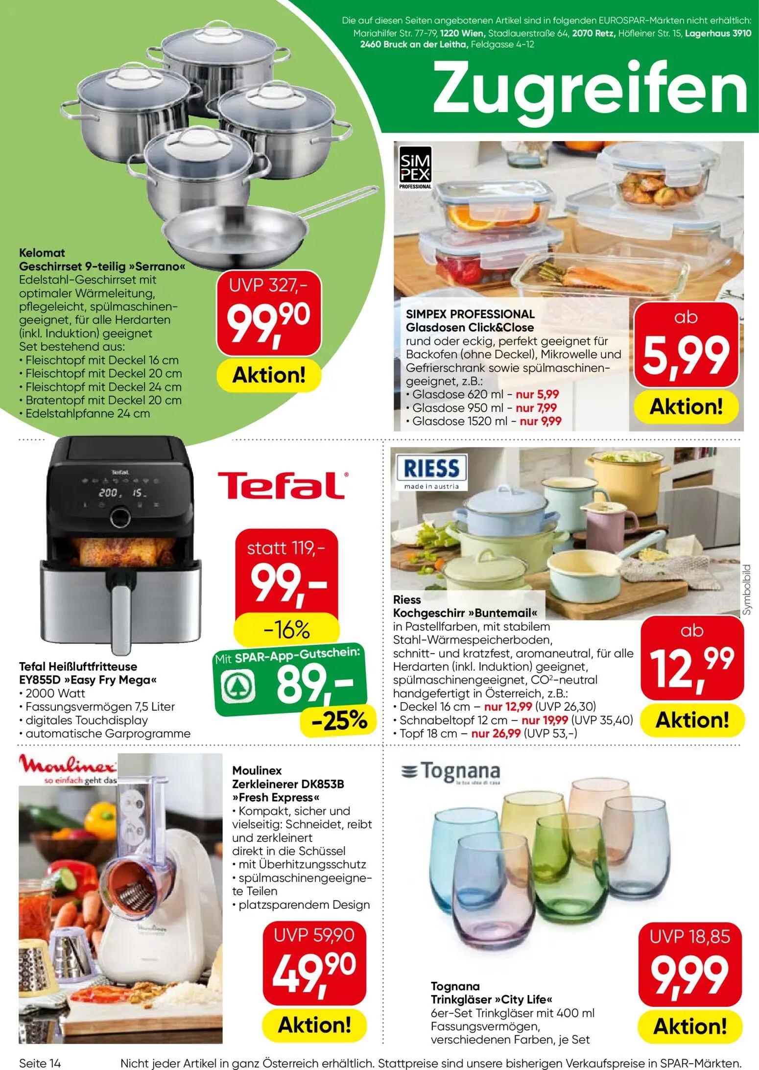 Eurospar Prospekt, Seite 14 von 16 — Kelomat Geschirrset 9-teilig "Serrano", Tefal Heißluftfritteuse EY855D "Easy Fry Mega",…