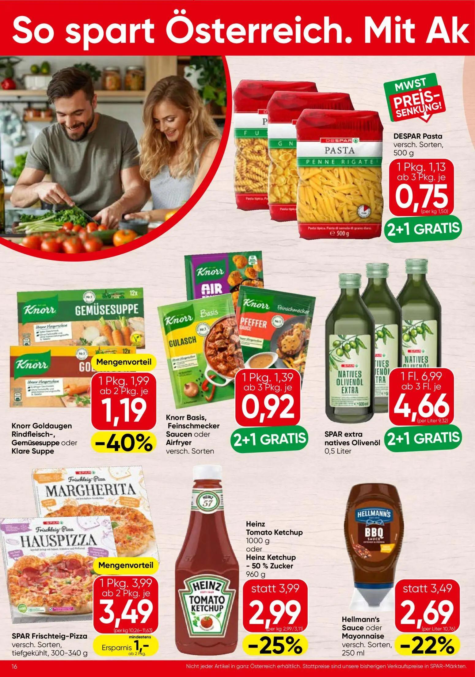 Spar Prospekt, Seite 16 von 20 — SPAR extra natives Olivenöl, Heinz Tomato Ketchup, Heinz Ketchup - 50% Zucker