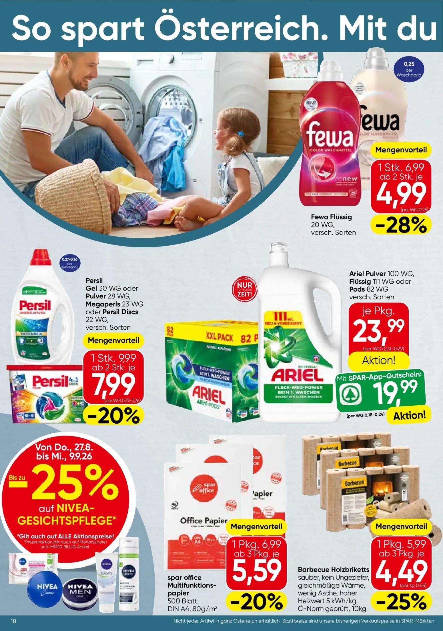 Spar Prospekt, Seite 18 von 20 — Ariel Pulver, Ariel Flüssig, Ariel Pods