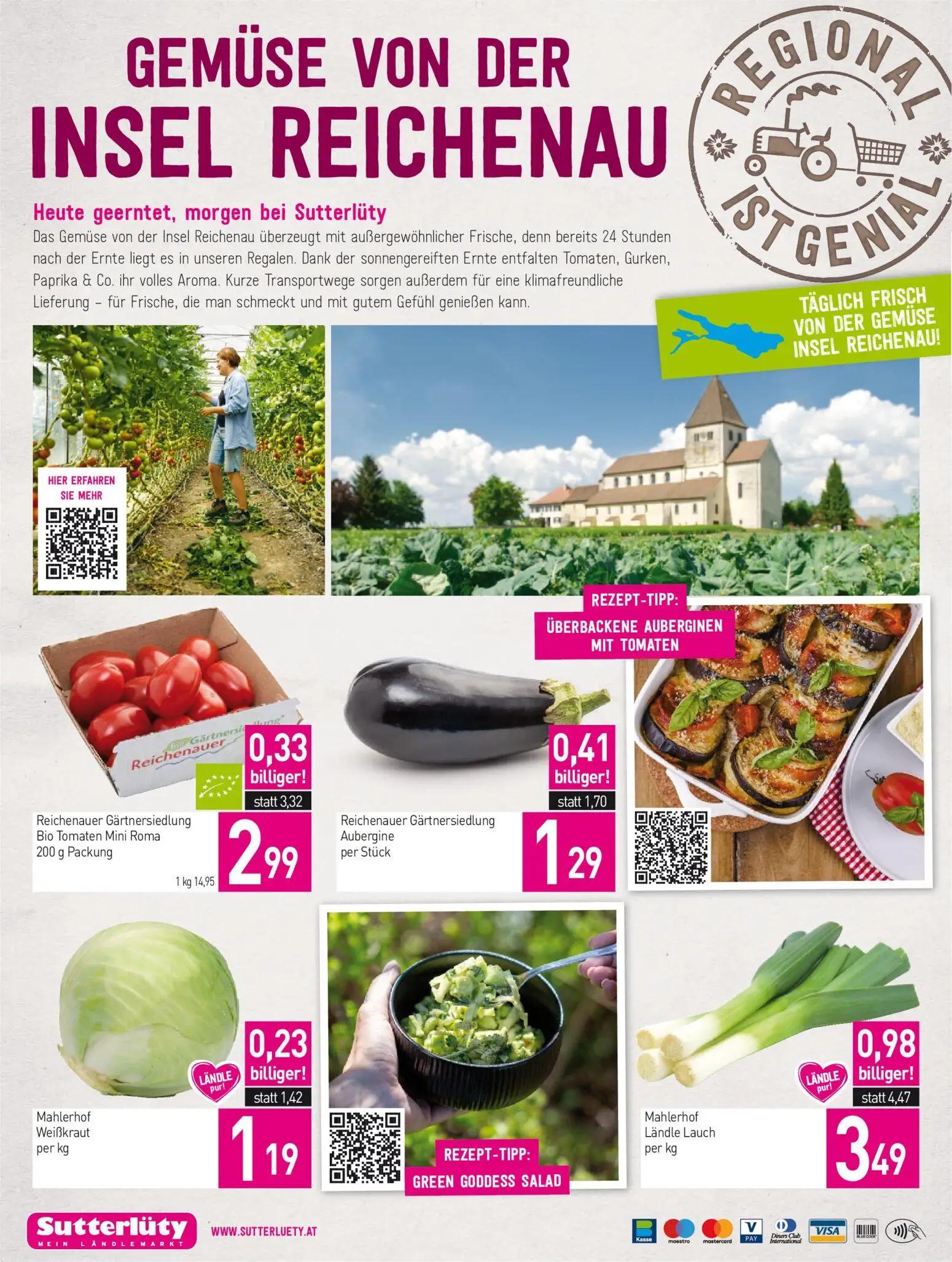 Sutterlüty Prospekt, Seite 20 von 20 — Mahlerhof Ländle Lauch, Reichenauer Gärtnersiedlung Aubergine, Reichenauer Gärtnersie…