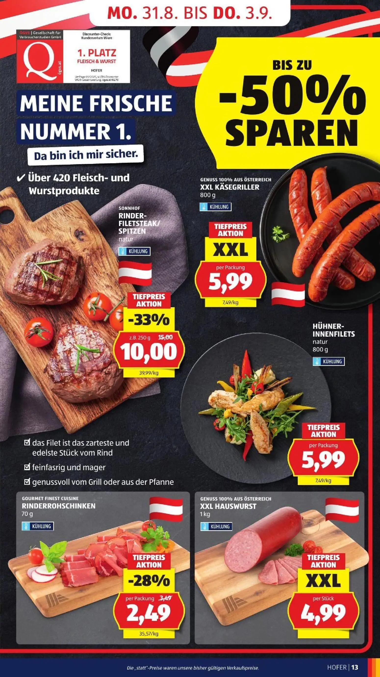Hofer Prospekt, Seite 23 von 45 — RINDER-FILETSTEAK/ SPITZEN natur, XXL KÄSEGRILLER