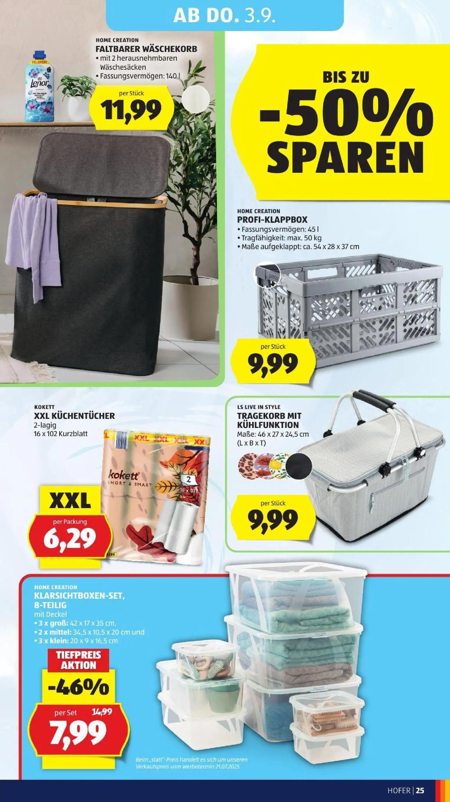 Hofer Prospekt, Seite 37 von 45 — PROFI-KLAPPBOX, FALTBARER WÄSCHEKORB, XXL KÜCHENTÜCHER