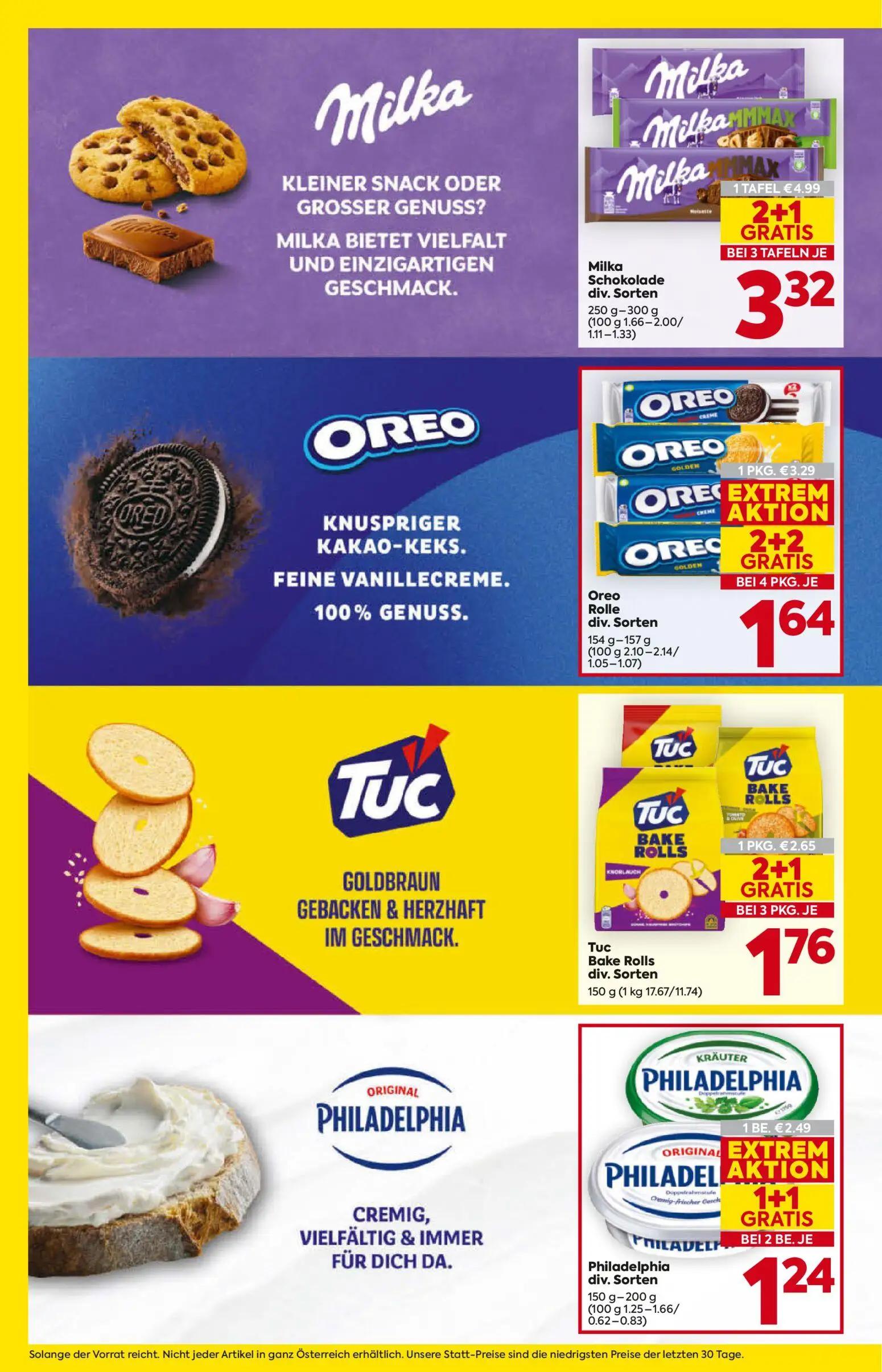 Billa Prospekt, Seite 14 von 20 — Milka Schokolade div. Sorten, Oreo Rolle div. Sorten