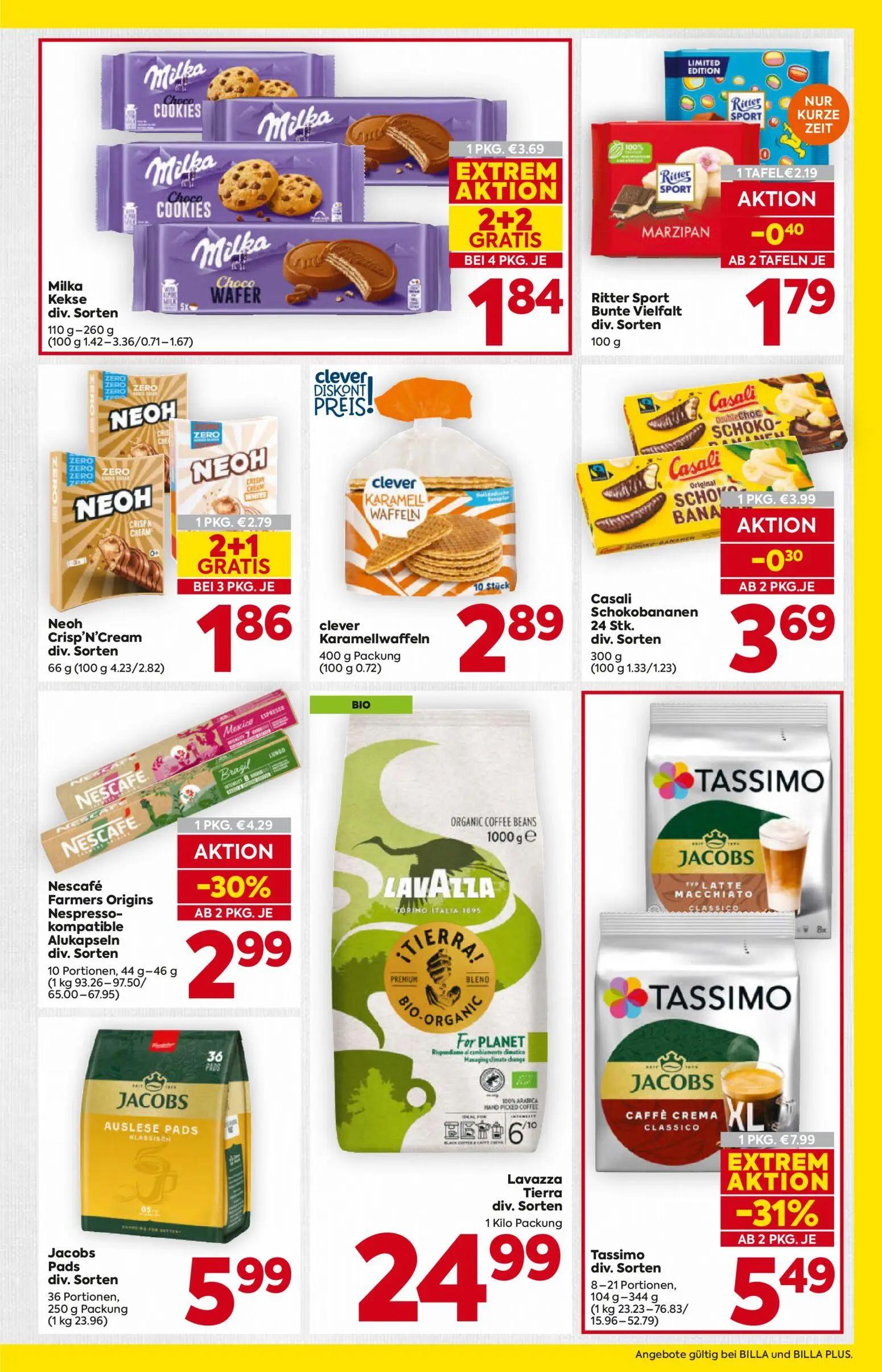 Billa Prospekt, Seite 15 von 20 — Ritter Sport Bunte Vielfalt div. Sorten, Casali Schokobananen 24 Stk. div. Sorten, Milka K…
