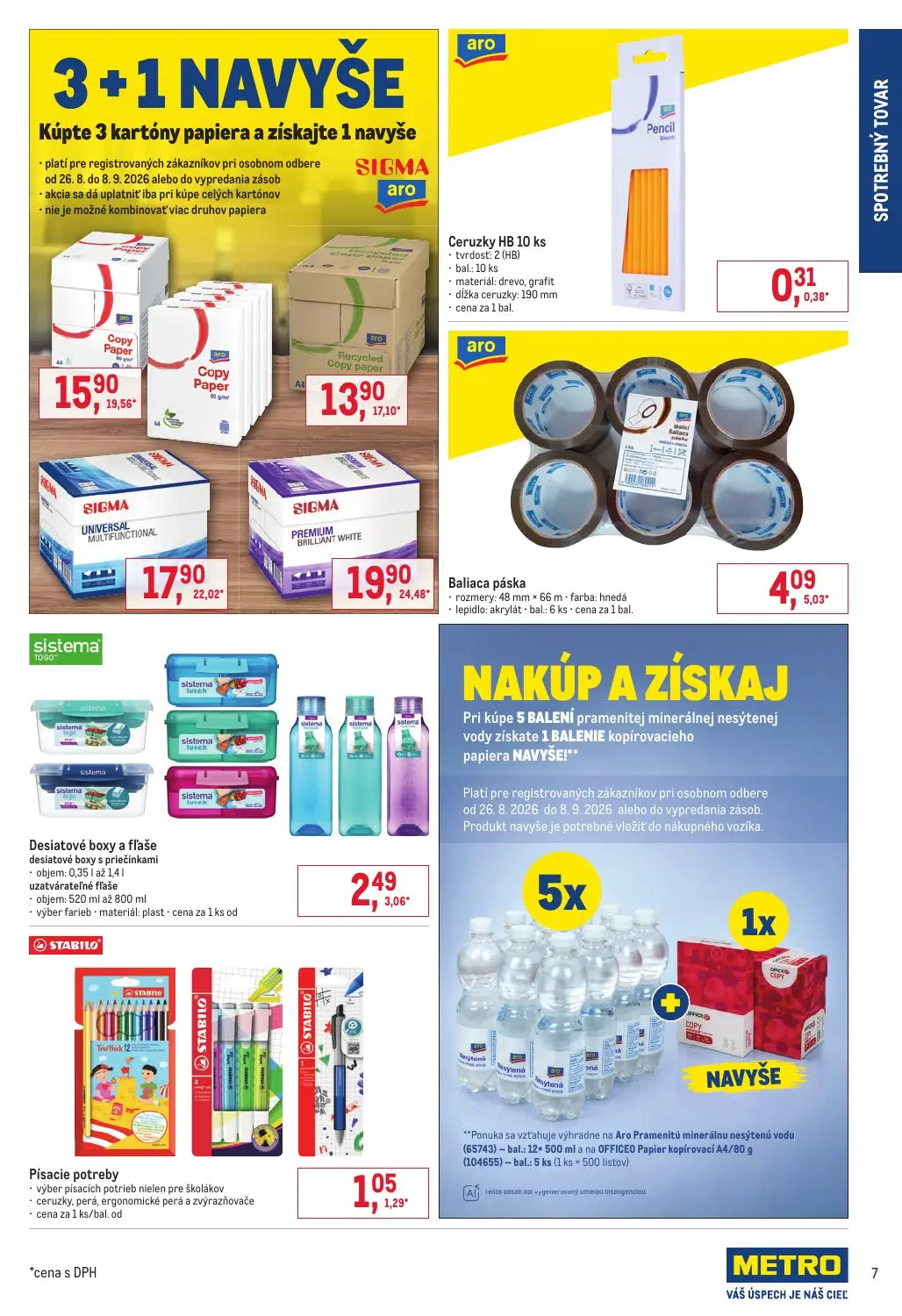 Metro leták, strana 7 z 8 — Ceruzky HB, Baliaca páska, Desiatové boxy a fľaše