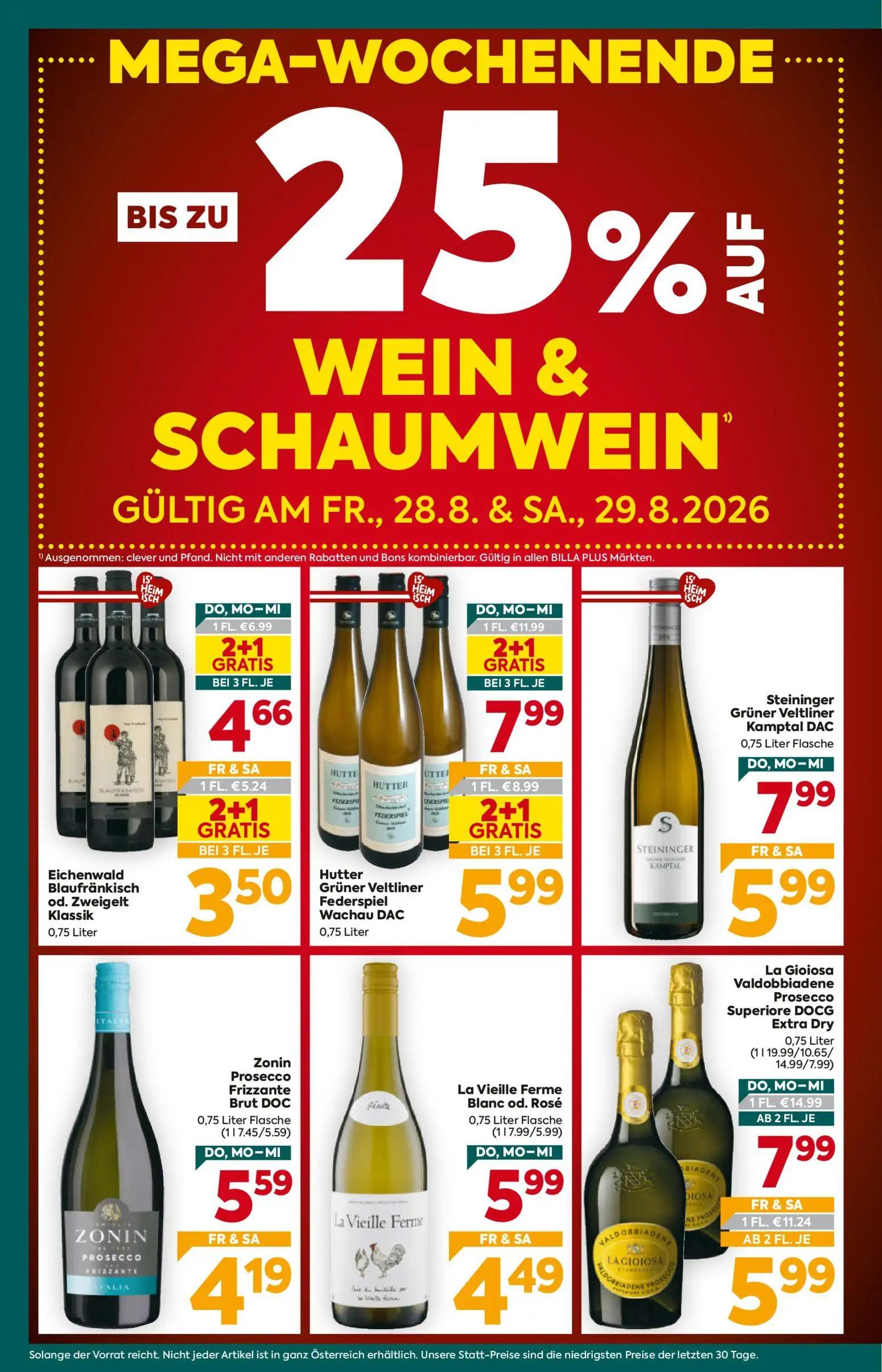 Billa Plus Prospekt, Seite 2 von 20 — Hutter Grüner Veltliner Federspiel Wachau DAC, Steininger Grüner Veltliner Kamptal DAC…