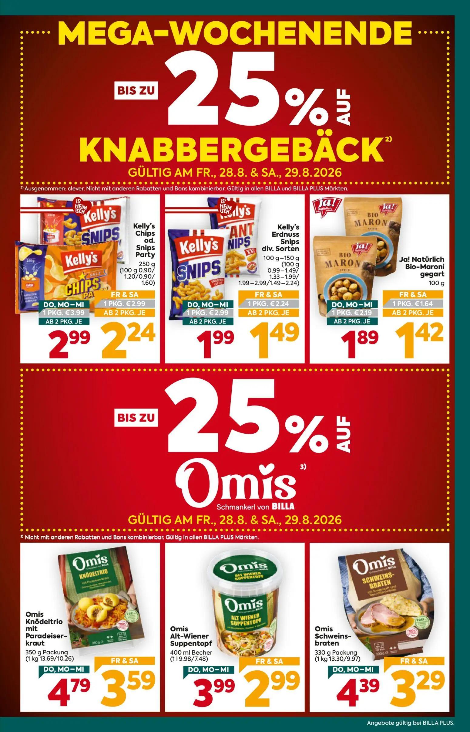 Billa Plus Prospekt, Seite 3 von 20 — Omis Knödeltrio mit Paradeiserkraut, Omis Schweins-braten, Omis Alt-Wiener Suppentopf