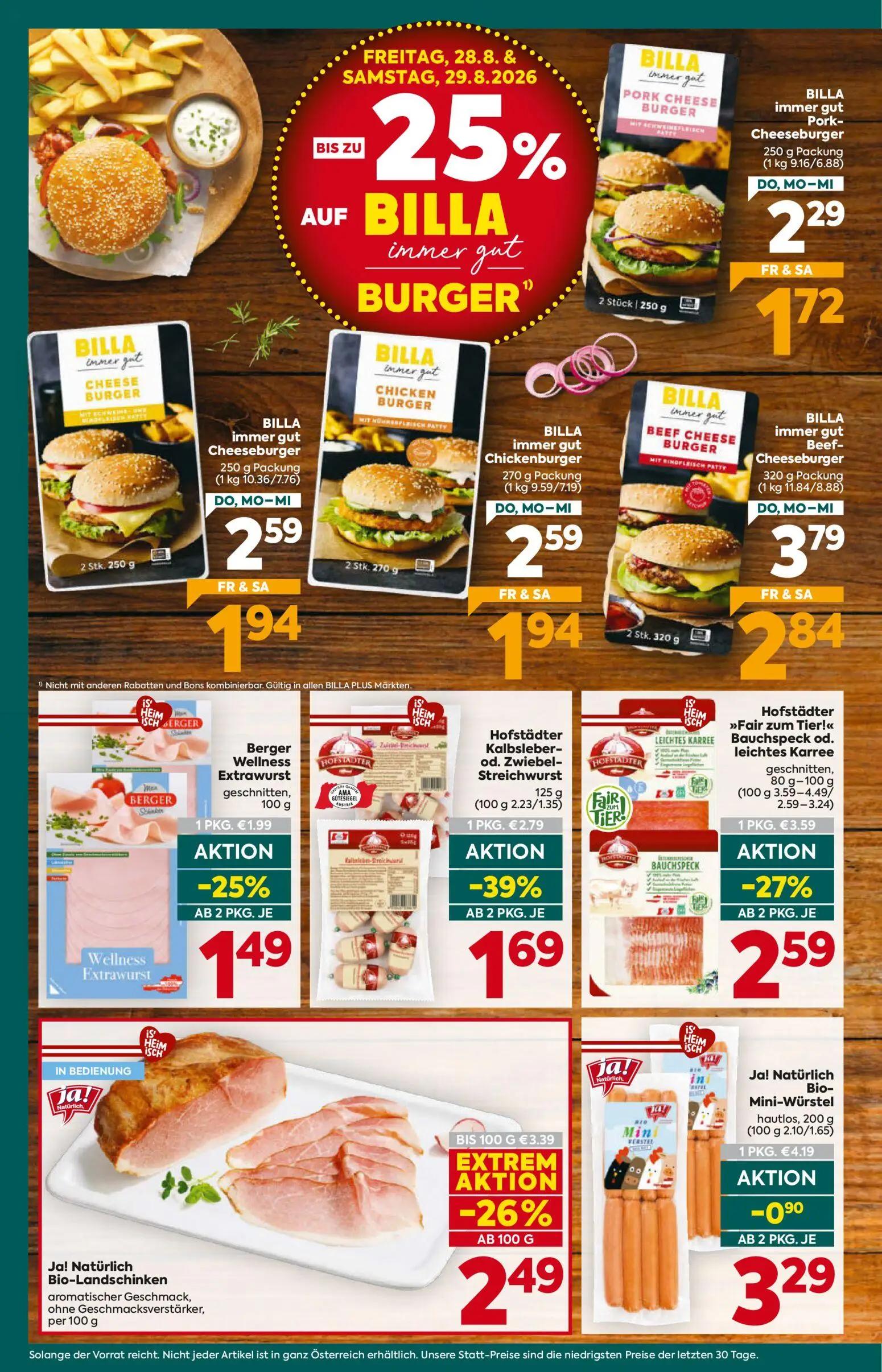 Billa Plus Prospekt, Seite 12 von 20 — Hofstädter Kalbsleber-od. Zwiebel-Streichwurst, Hofstädter "Fair zum Tier!" Bauchspec…