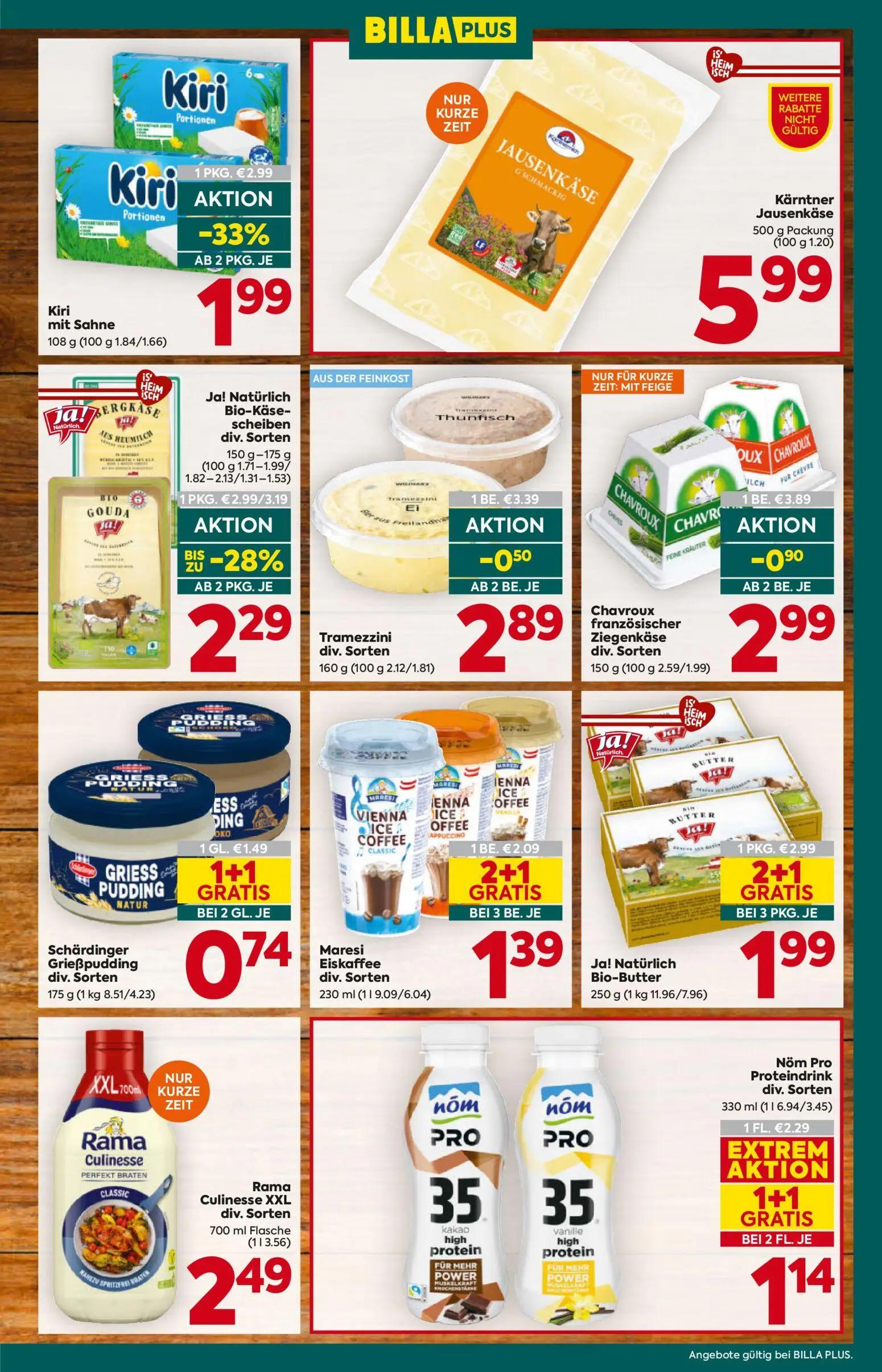 Billa Plus Prospekt, Seite 13 von 20 — Nöm Pro Proteindrink div. Sorten, Kiri mit Sahne, Ja! Natürlich Bio-Butter