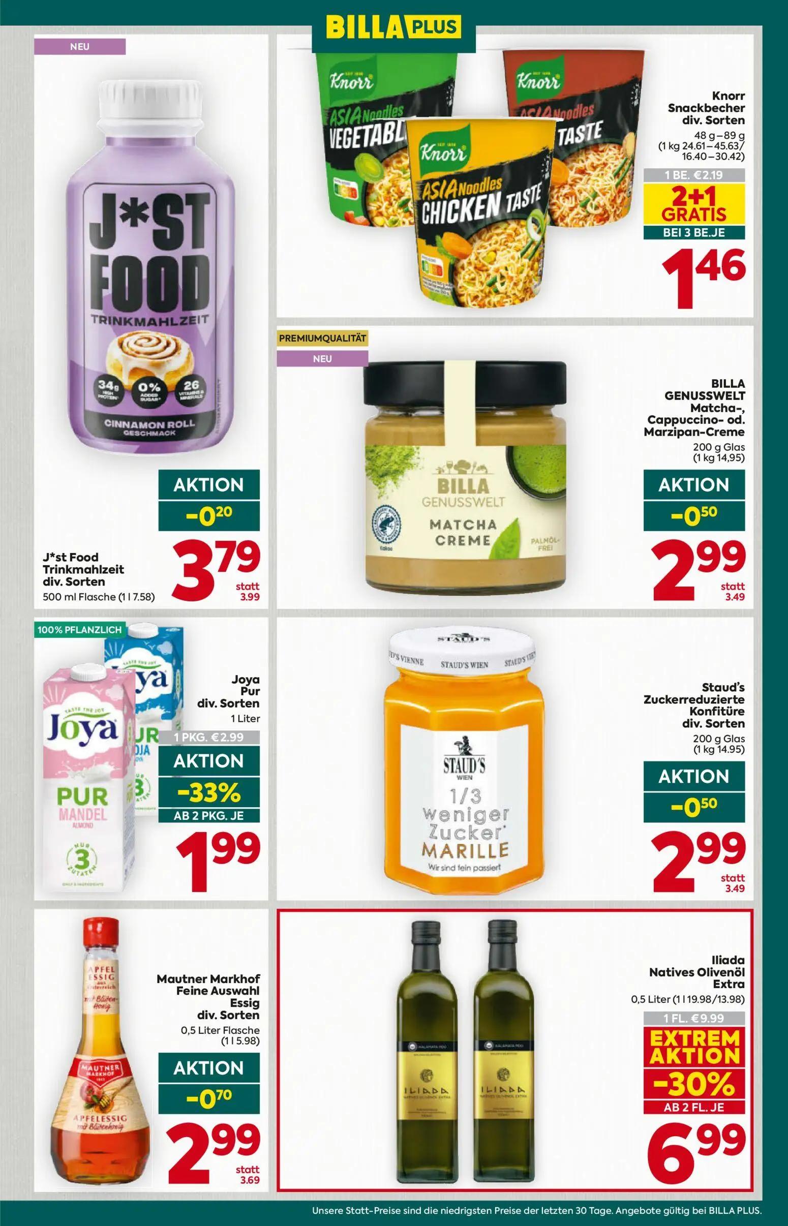 Billa Plus Prospekt, Seite 15 von 20 — Iliada Natives Olivenöl Extra, Joya Pur div. Sorten, Knorr Snackbecher div. Sorten