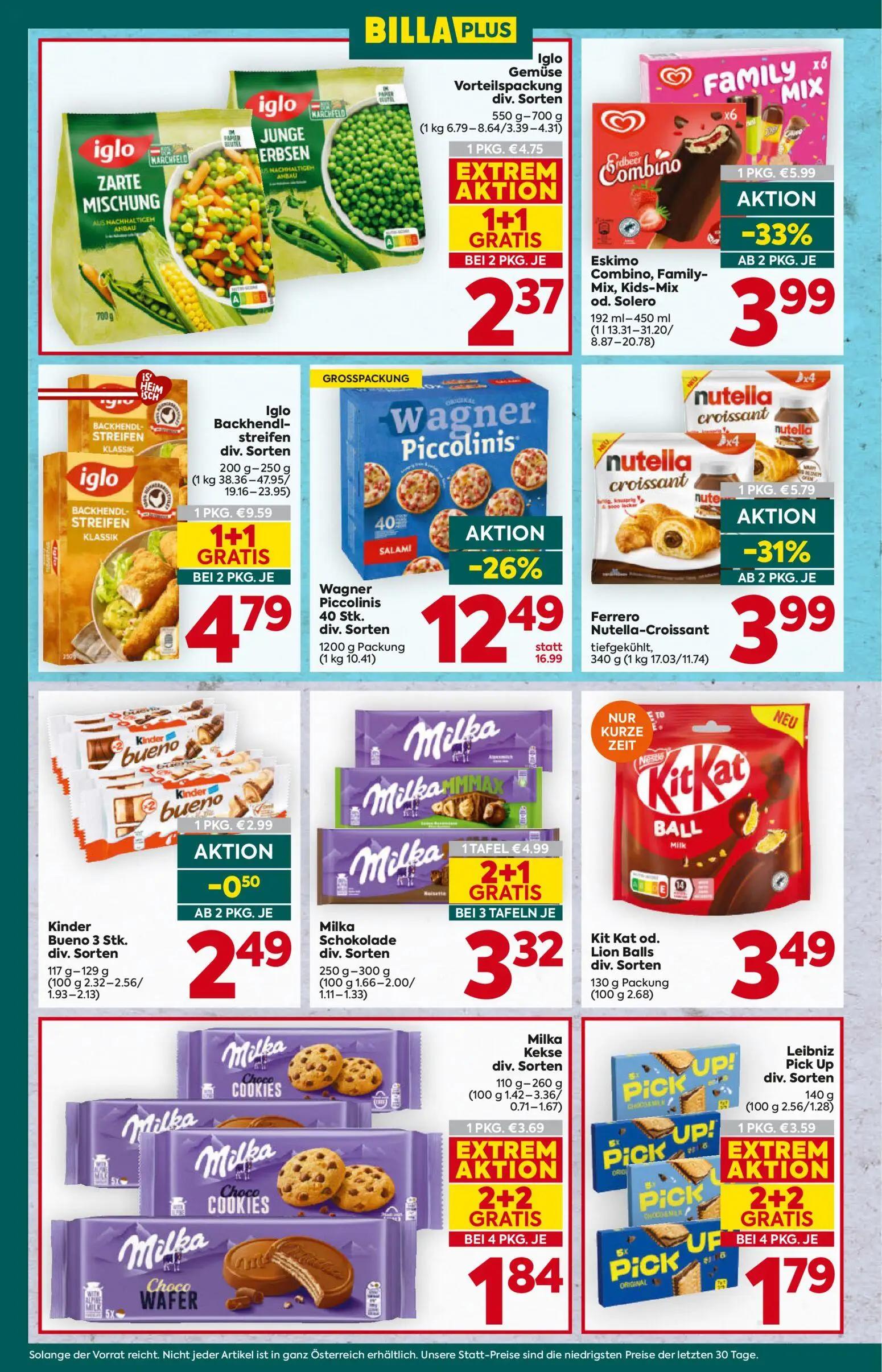 Billa Plus Prospekt, Seite 16 von 20 — Iglo Backhendl-streifen div. Sorten, Wagner Piccolinis 40 Stk. div. Sorten, Iglo Gemü…