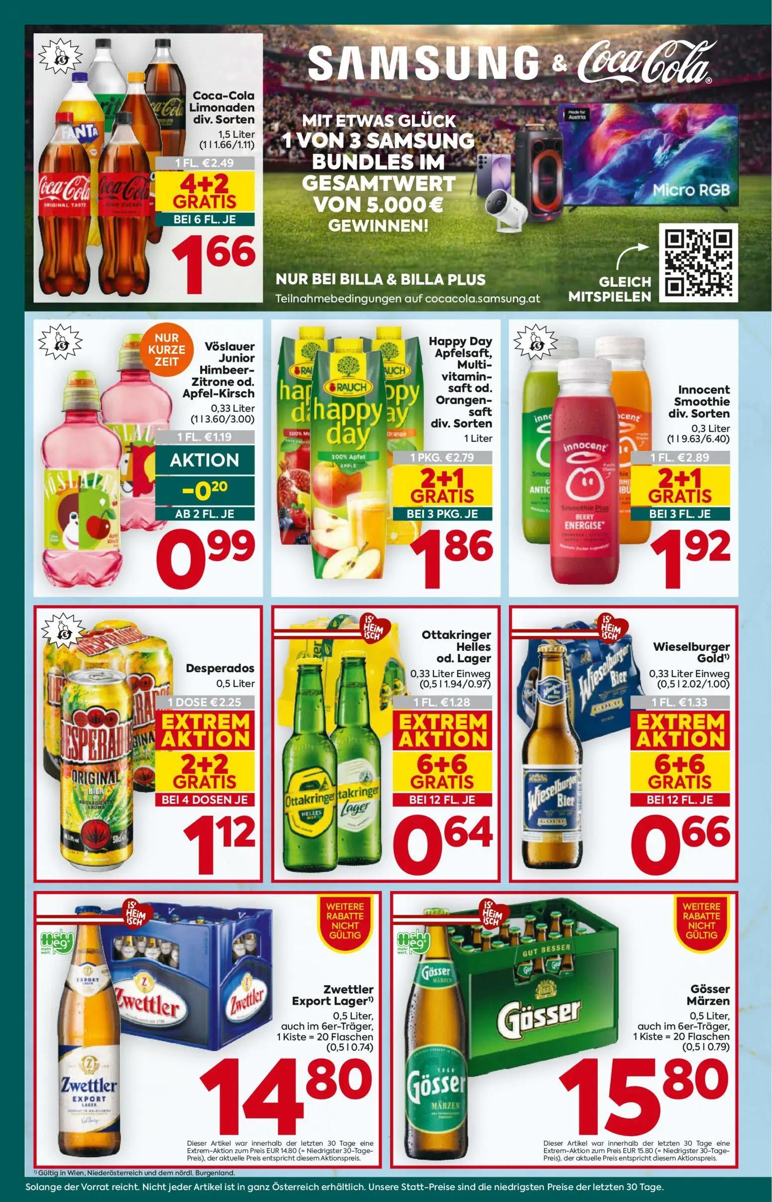 Billa Plus Prospekt, Seite 18 von 20 — Desperados, Innocent Smoothie div. Sorten, Happy Day Apfelsaft, Multivitamin-saft od.…