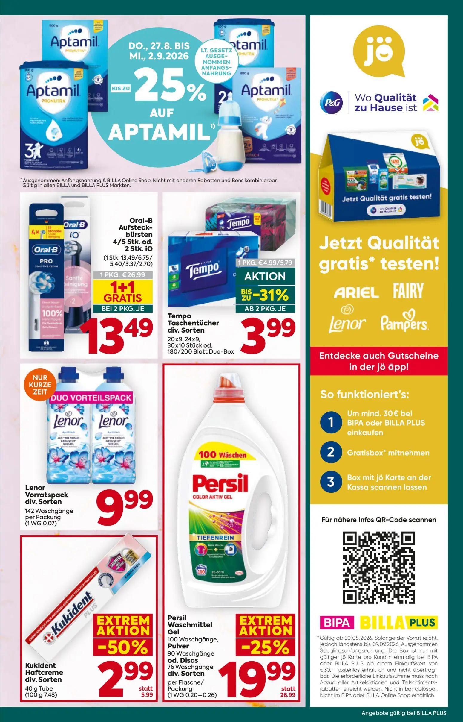 Billa Plus Prospekt, Seite 19 von 20 — Oral-B Aufsteckbürsten, Persil Waschmittel Gel, Kukident Haftcreme div. Sorten