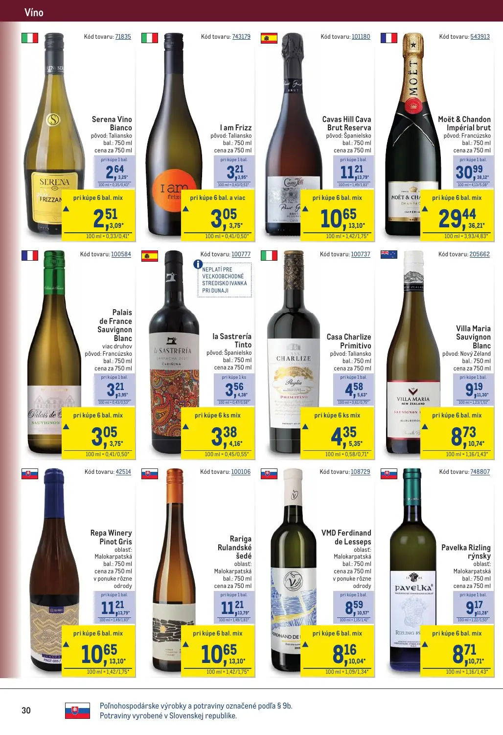 Metro leták, strana 30 z 40 — Moët & Chandon Impérial brut, Cavas Hill Cava Brut Reserva, Repa Winery Pinot Gris