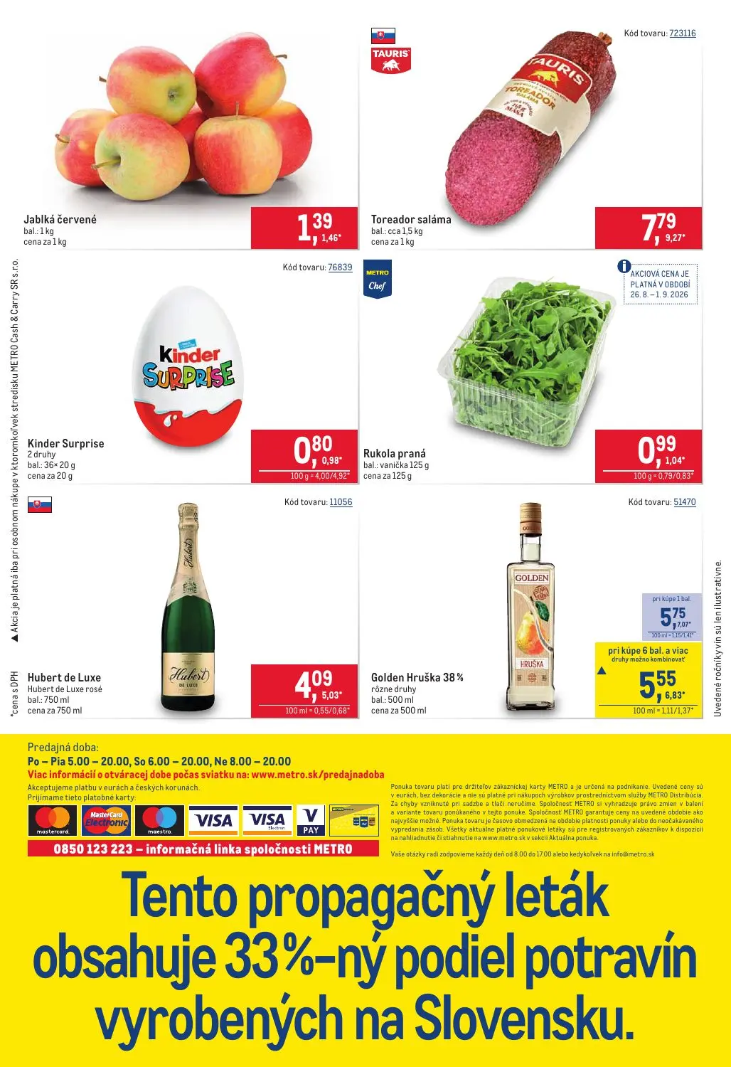 Metro leták, strana 40 z 40 — Golden Hruška 38%, Toreador saláma, Hubert de Luxe rosé