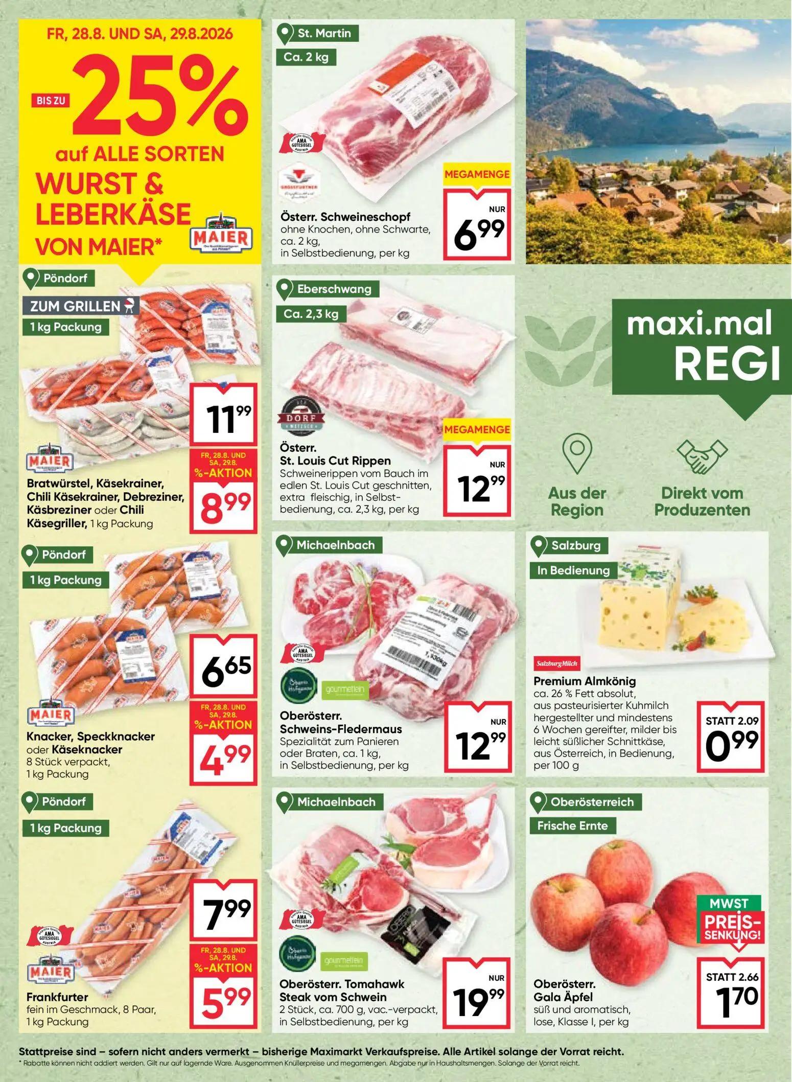 Maximarkt Prospekt, Seite 4 von 24 — Bratwürstel, Käsekrainer, Chili Käsekrainer, Debreziner, Käsbreziner oder Chili Käsegri…