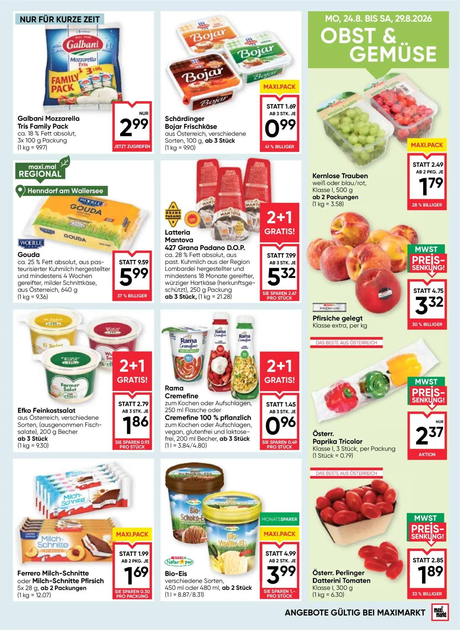 Maximarkt Prospekt, Seite 9 von 24 — Gouda, Latteria Mantova 427 Grana Padano D.O.P., Pfirsiche