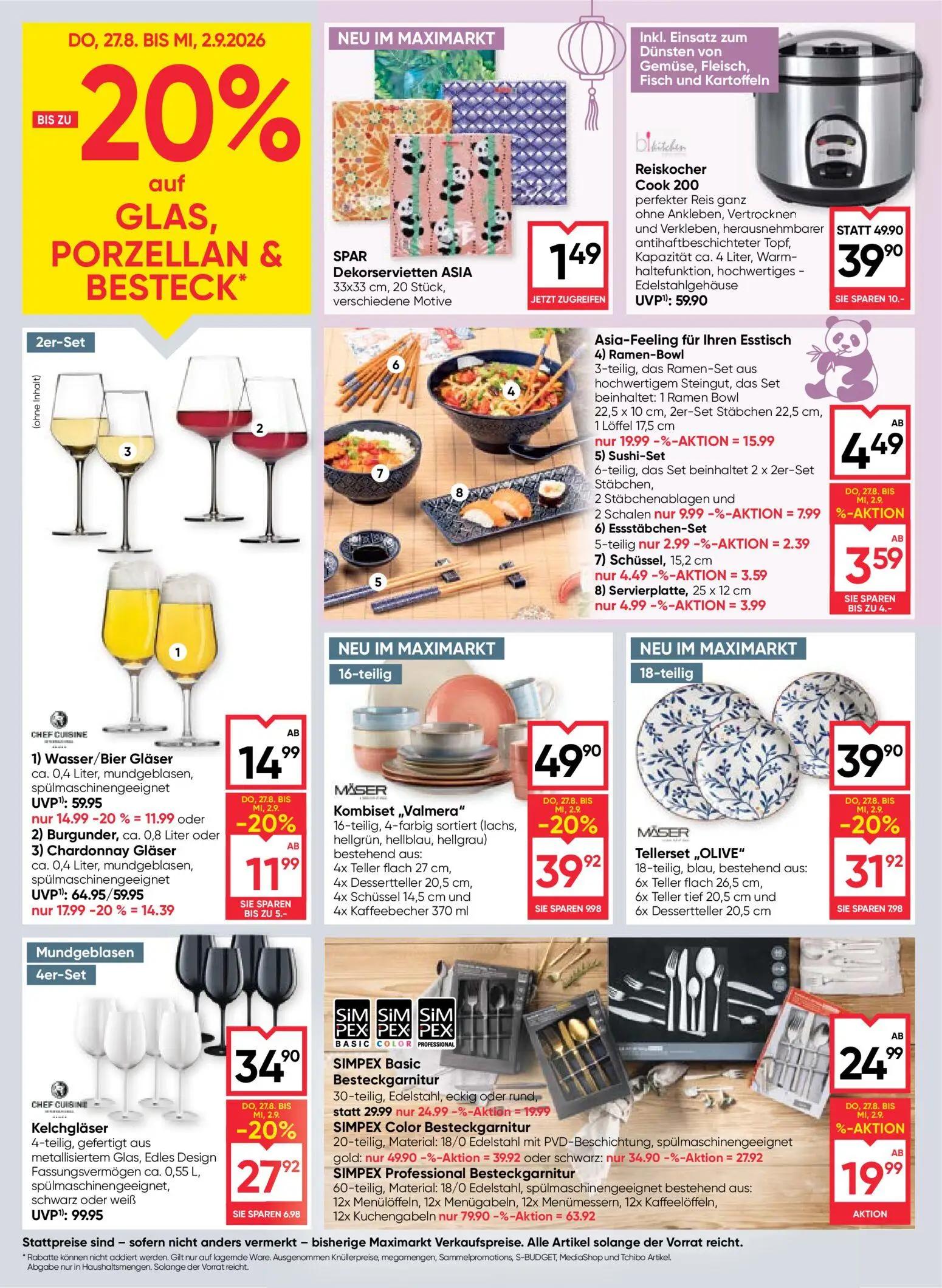 Maximarkt Prospekt, Seite 18 von 24 — CHEF CUISINE Kelchgläser, Burgunder, Chardonnay Gläser, Wasser/Bier Gläser