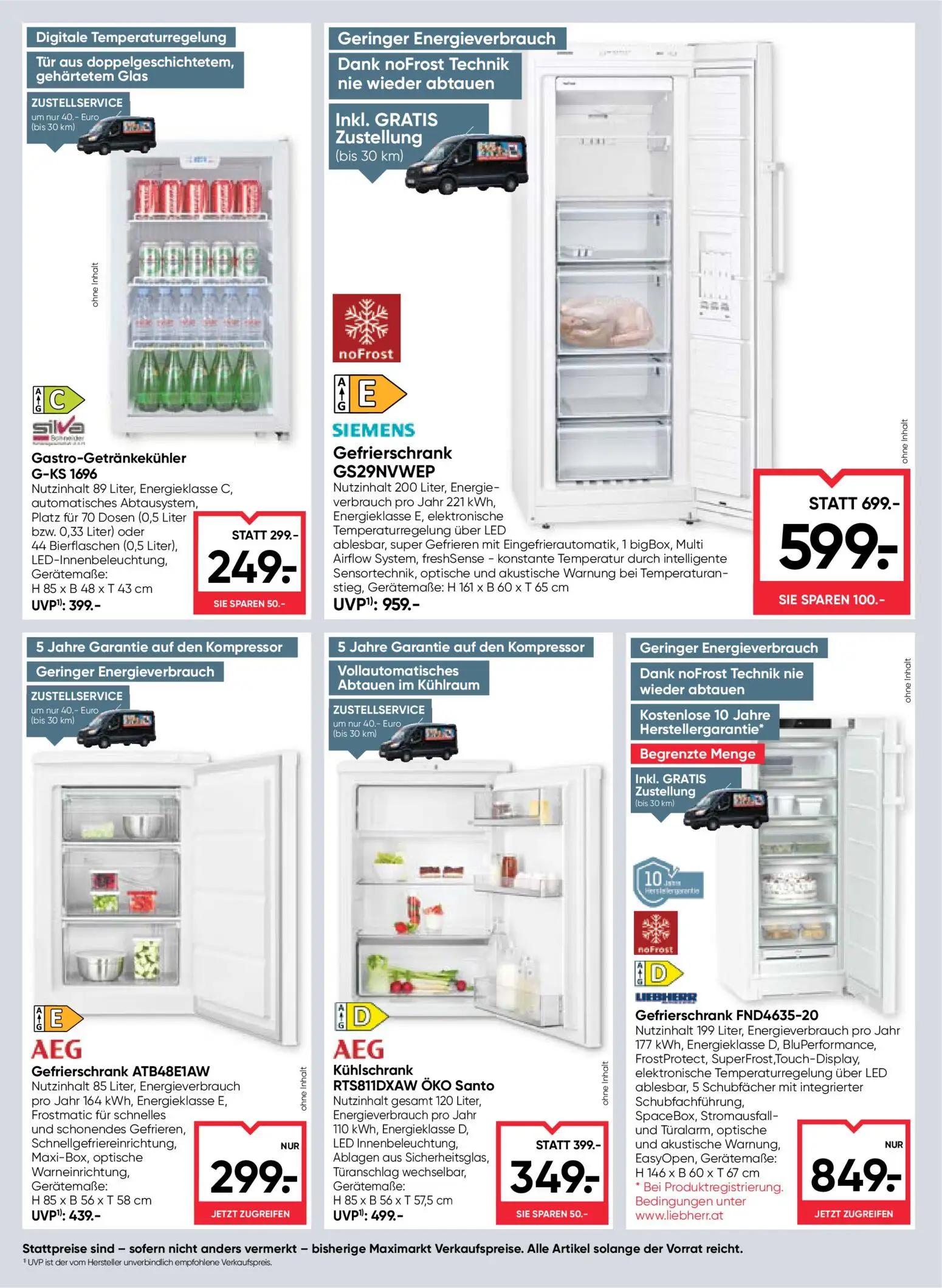 Maximarkt Prospekt, Seite 20 von 24 — Gefrierschrank GS29NVWEP, Gastro-Getränkekühler G-KS 1696, Kühlschrank RTS811DXAW ÖKO …