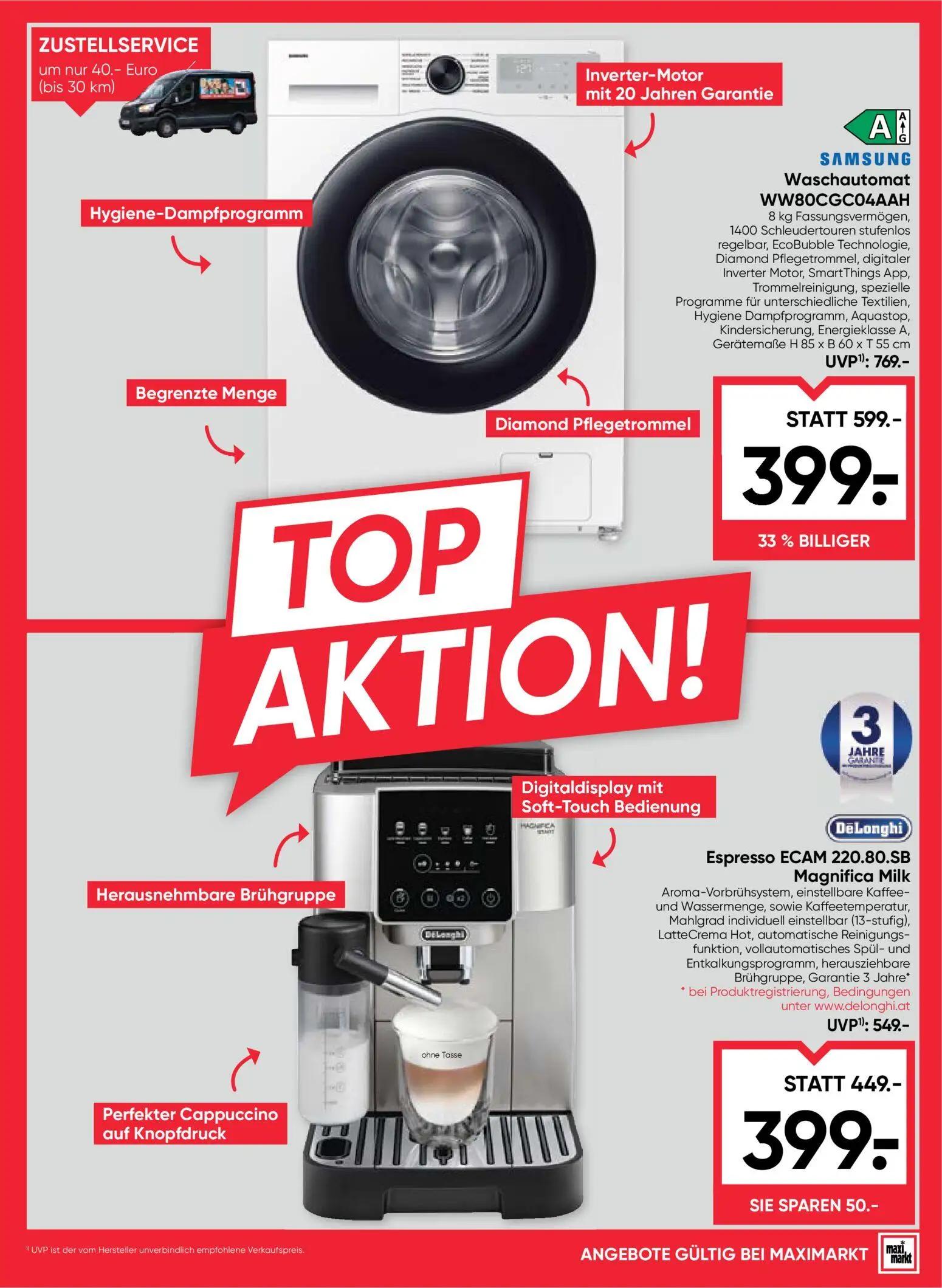 Maximarkt Prospekt, Seite 23 von 24 — Waschautomat WW80CGC04AAH, Espresso ECAM 220.80.SB Magnifica Milk