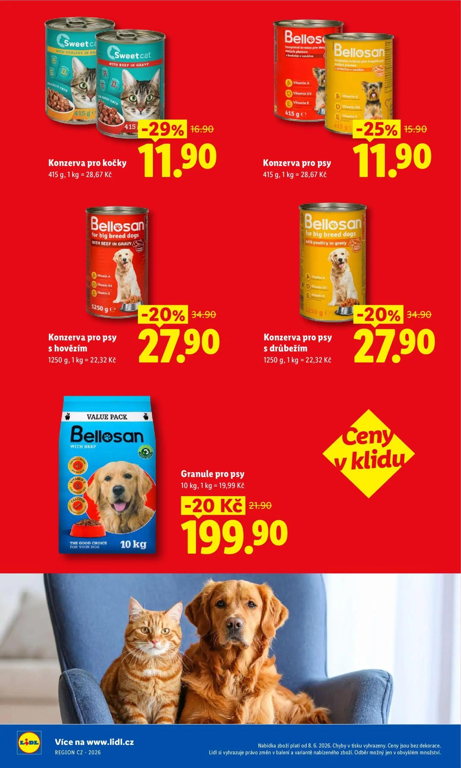 Lidl leták, strana 5 z 53 — Konzerva pro psy s hovězím, Konzerva pro psy s drůbežím, Konzerva pro kočky