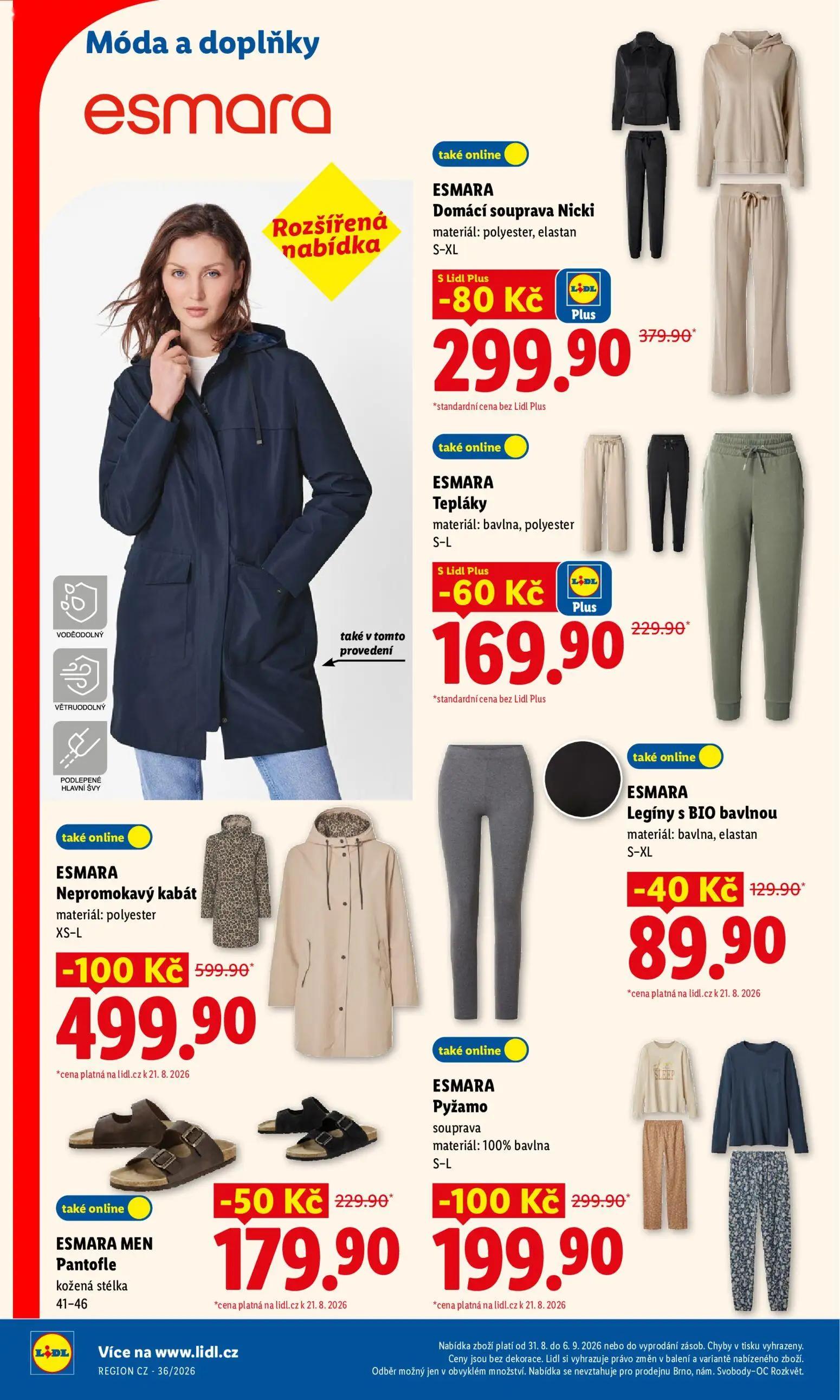Lidl leták, strana 44 z 53 — ESMARA Nepromokavý kabát, ESMARA Pyžamo, ESMARA Domácí souprava Nicki