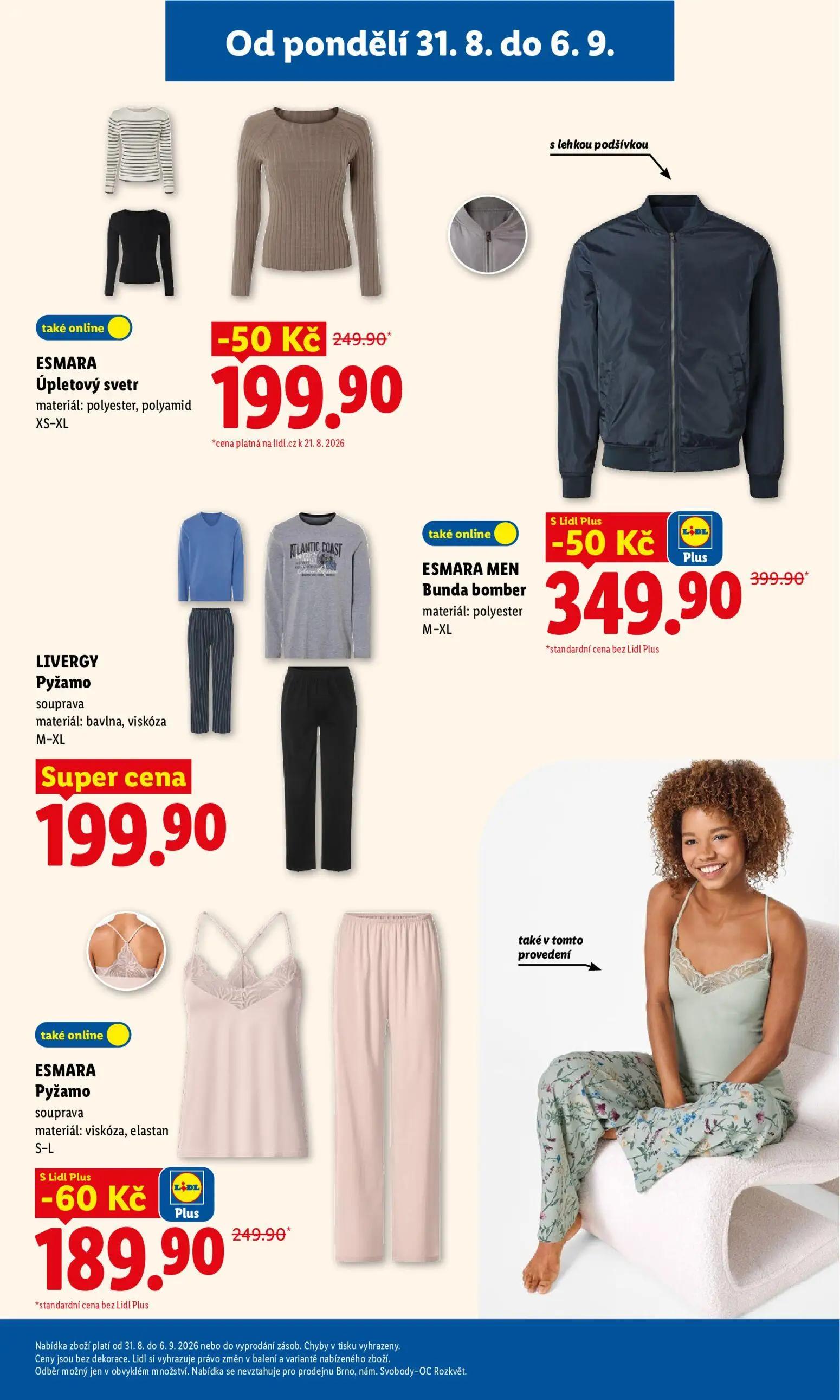 Lidl leták, strana 45 z 53 — ESMARA Pyžamo souprava, ESMARA Úpletový svetr, ESMARA MEN Bunda bomber