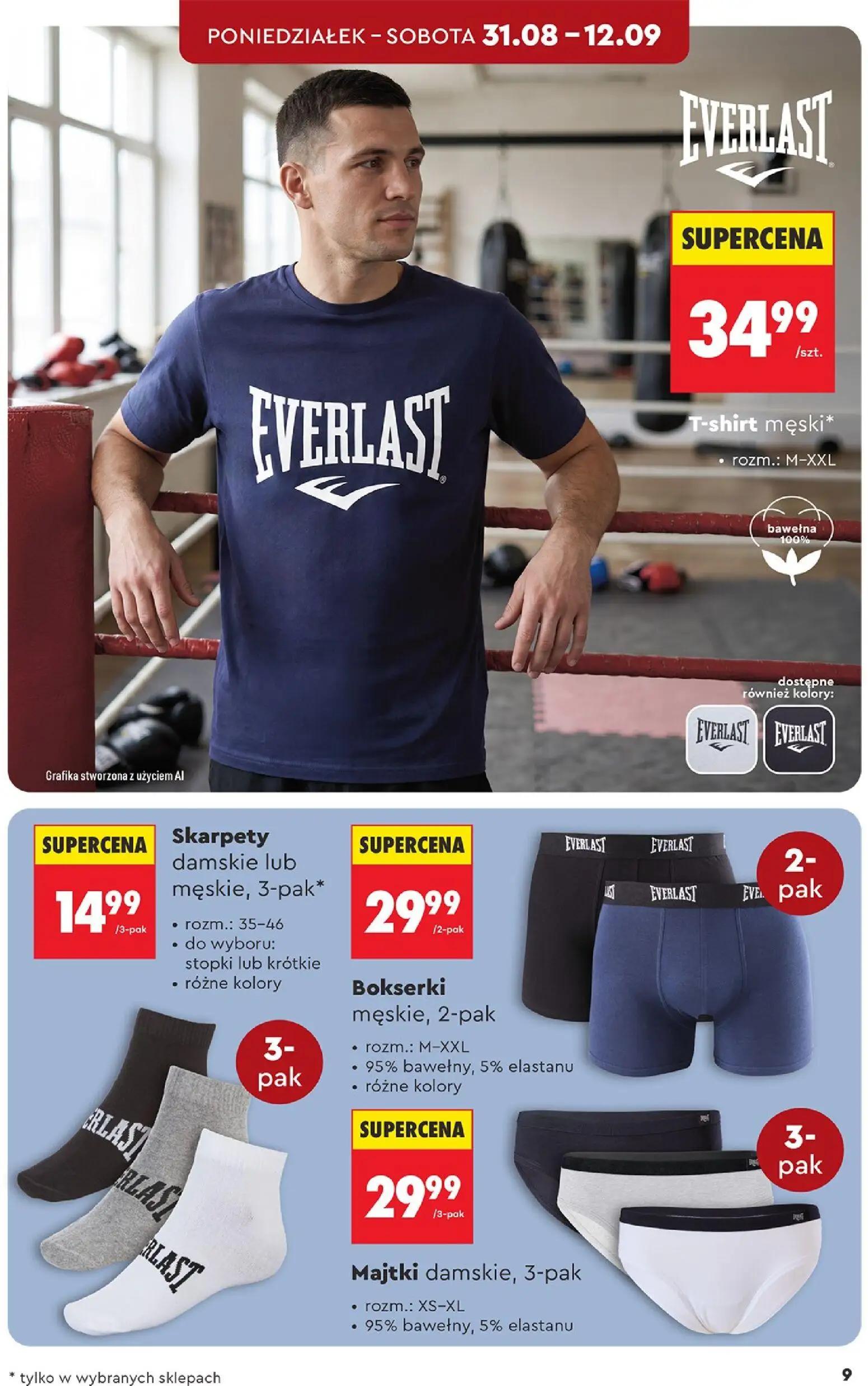 Biedronka gazetka, strona 9 z 44 — T-shirt męski*, Skarpety damskie lub męskie, 3-pak*, Bokserki męskie, 2-pak