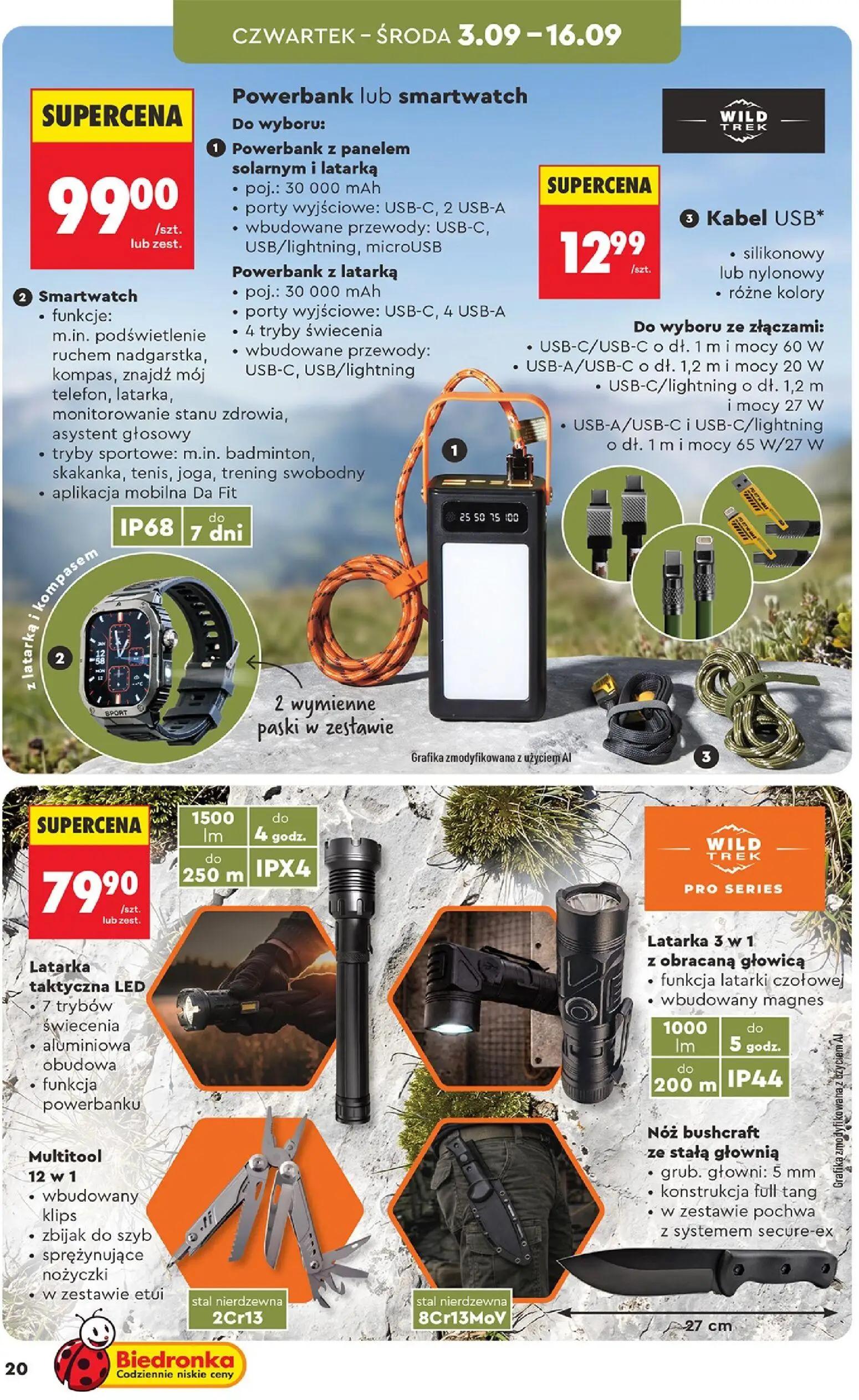 Biedronka gazetka, strona 20 z 44 — Powerbank z panelem solarnym i latarką, Powerbank z latarką, Smartwatch