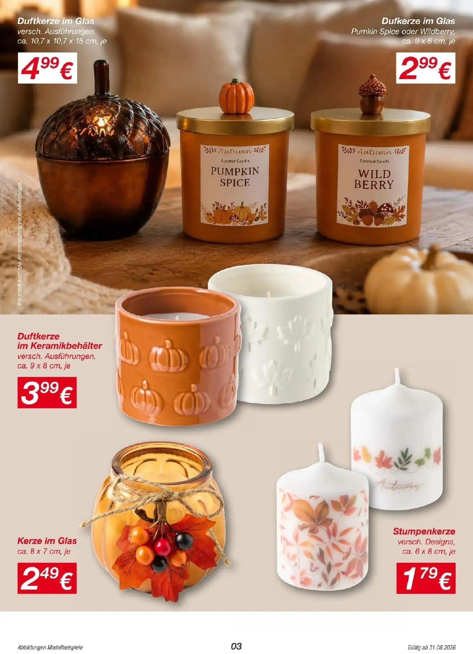 Lidl Prospekt, Seite 3 von 15 — Duftkerze im Glas versch. Ausführungen, Dufkerze im Glas Pumkin Spice oder Wildberry, Duftke…
