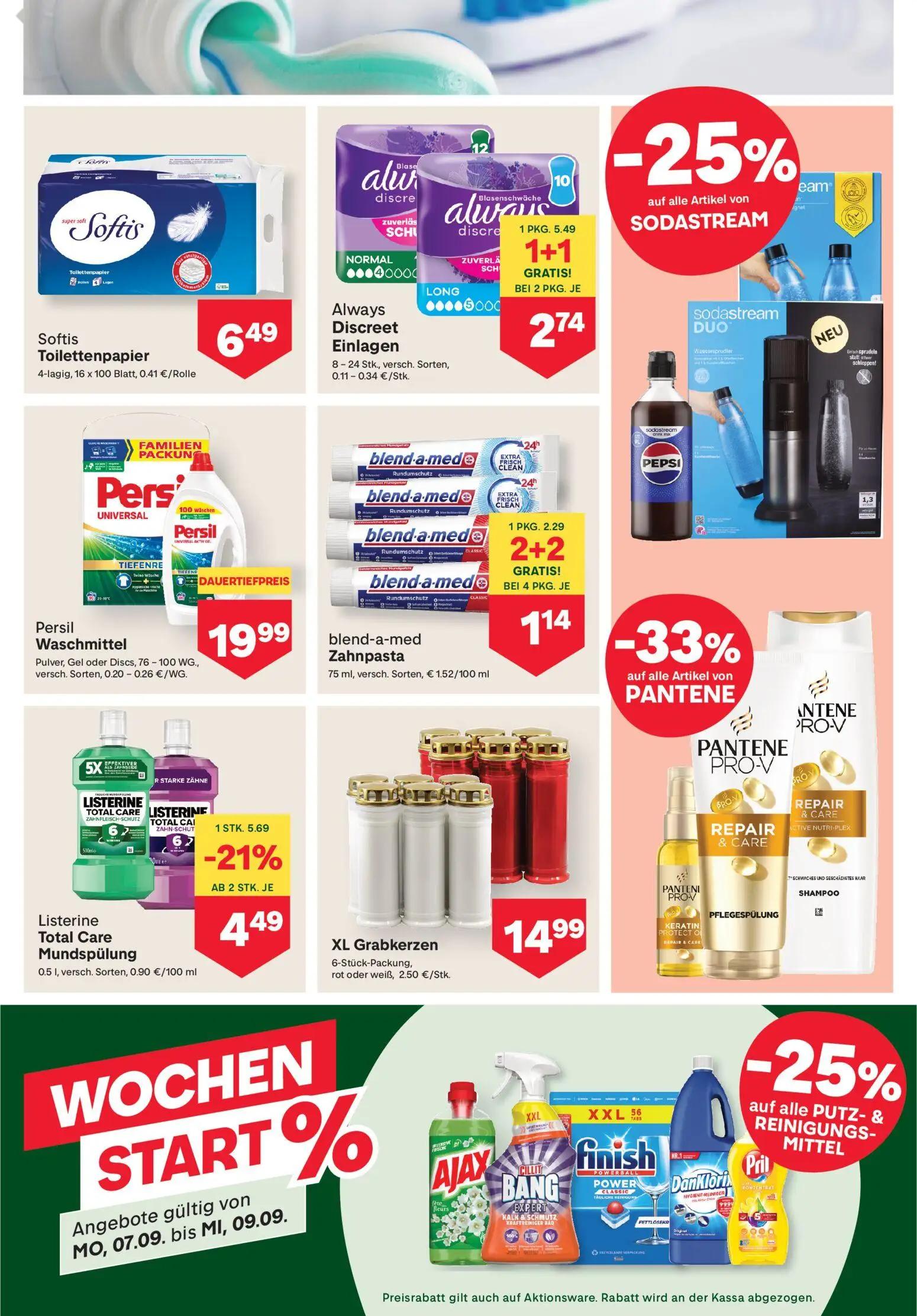 MPREIS Prospekt, Seite 11 von 19 — Always Discreet Einlagen, Listerine Total Care Mundspülung, blend-a-med Zahnpasta