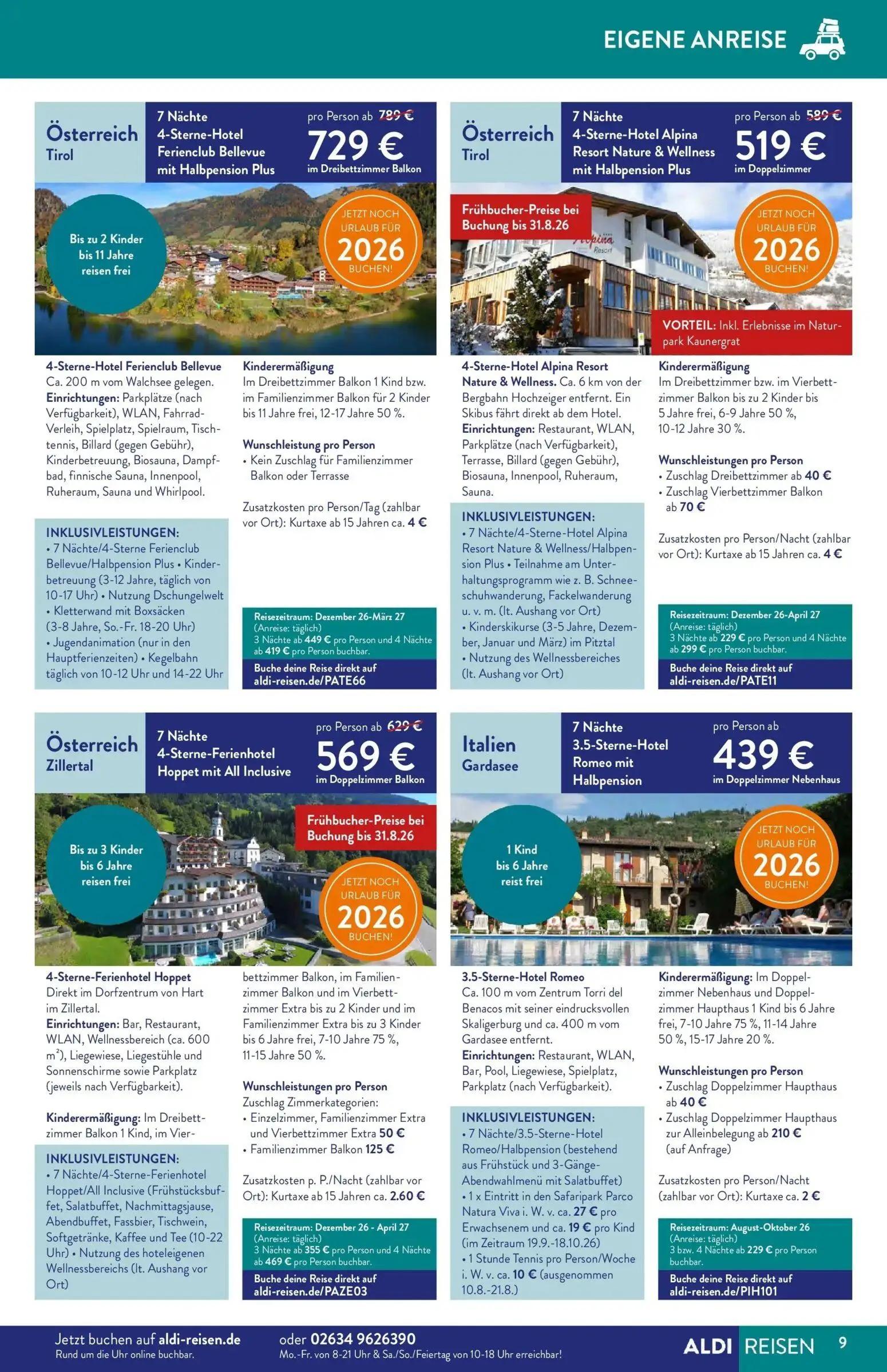 Aldi Nord Prospekt, Seite 9 von 32 — 4-Sterne-Hotel Ferienclub Bellevue mit Halbpension Plus, 4-Sterne-Ferienhotel Hoppet mi…