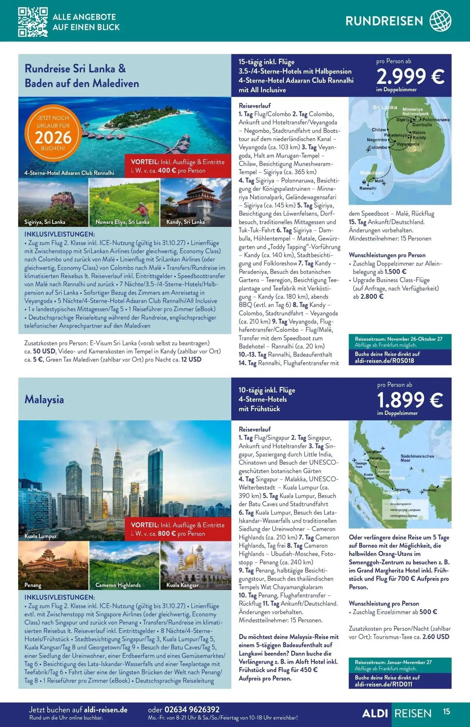 Aldi Nord Prospekt, Seite 15 von 32 — Rundreise Sri Lanka & Baden auf den Malediven, Malaysia