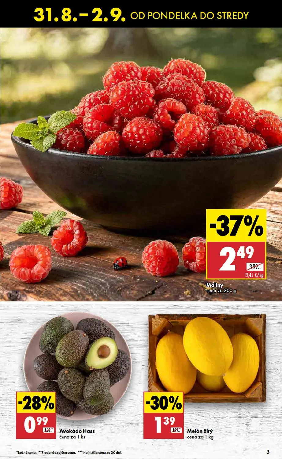 Biedronka leták, strana 3 z 10 — Maliny, Melón žltý, Avokádo Hass