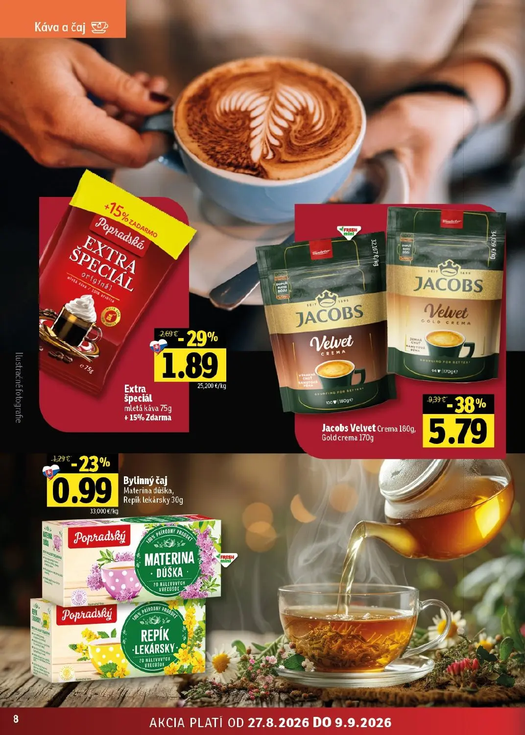 Fresh - západ leták, strana 8 z 46 — Jacobs Velvet Crema, Extra špeciál mletá káva, Bylinný čaj Materina dúška