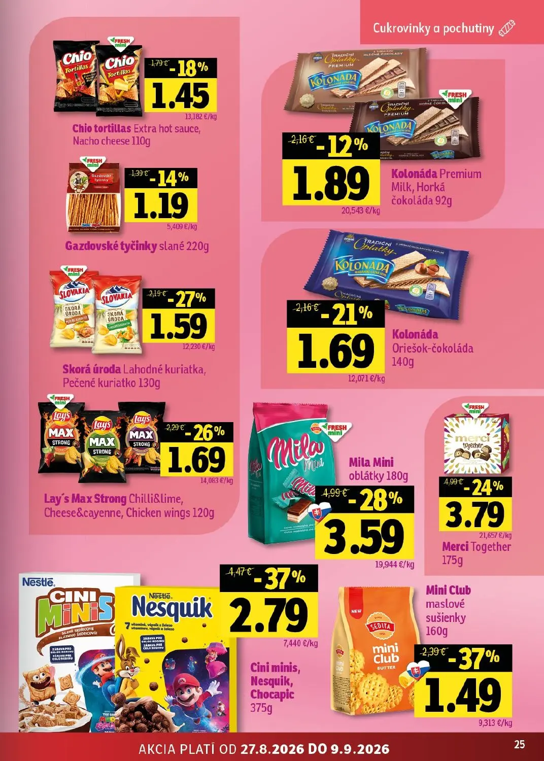 Fresh východ leták, strana 25 z 50 — Cini minis, Nesquik, Chocapic, Mila Mini oblátky, Merci Together