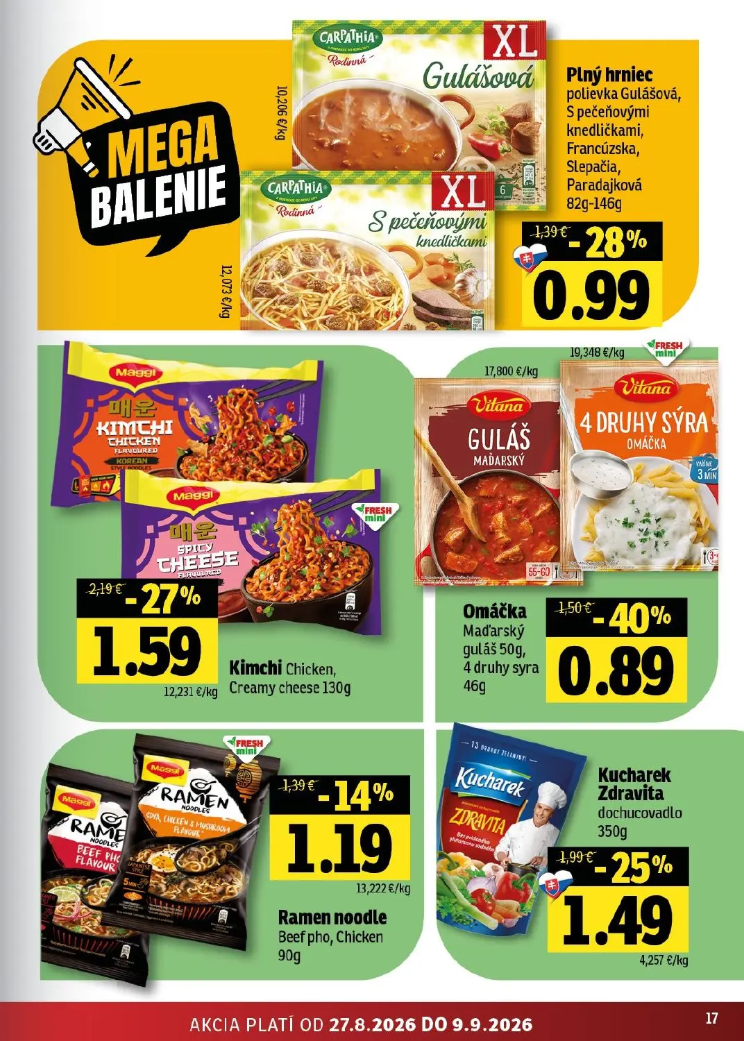Fresh - západ leták, strana 17 z 46 — Omáčka Maďarský guláš, 4 druhy syra, Kimchi Chicken, Creamy cheese, Kucharek Zdravita …