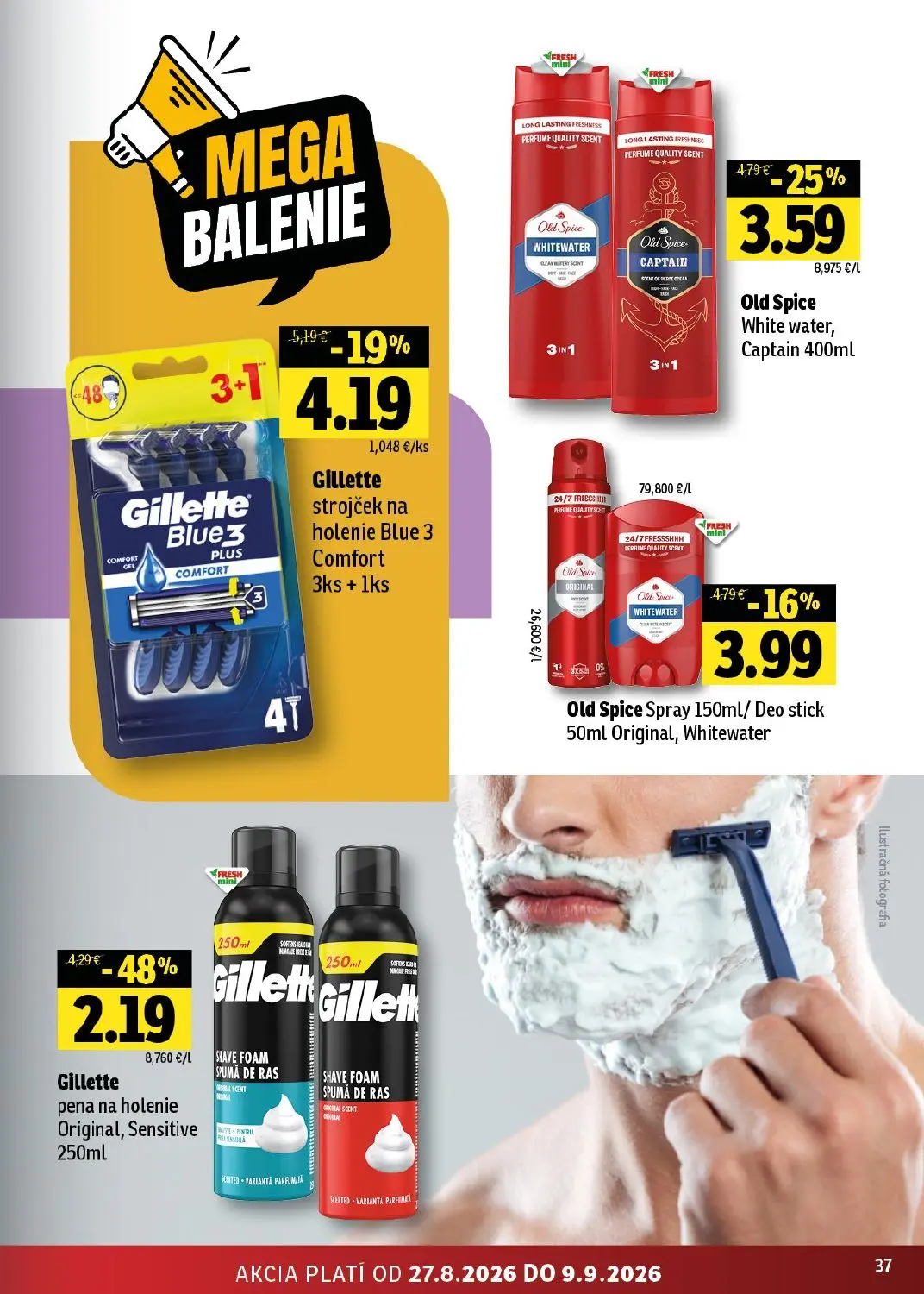 Fresh - západ leták, strana 37 z 46 — Gillette pena na holenie Original, Sensitive 250ml, Old Spice White water, Captain 400…