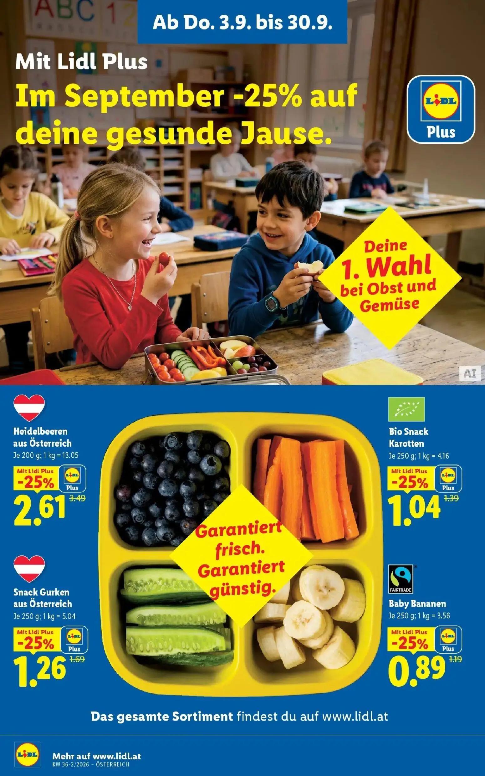Lidl Prospekt, Seite 2 von 55 — Heidelbeeren aus Österreich, Snack Gurken aus Österreich, Bio Snack Karotten