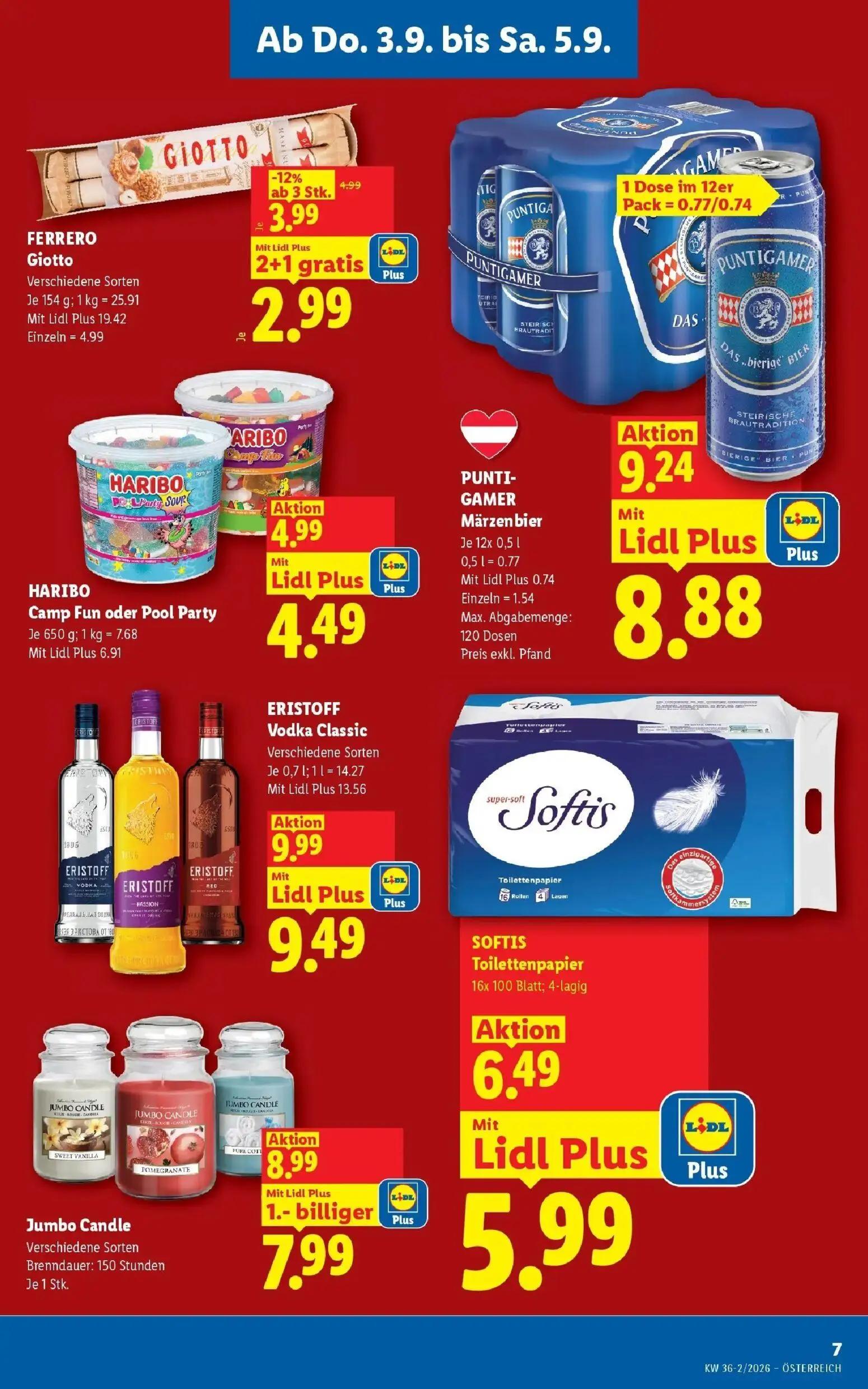 Lidl Prospekt, Seite 9 von 55 — FERRERO Giotto, HARIBO Camp Fun oder Pool Party