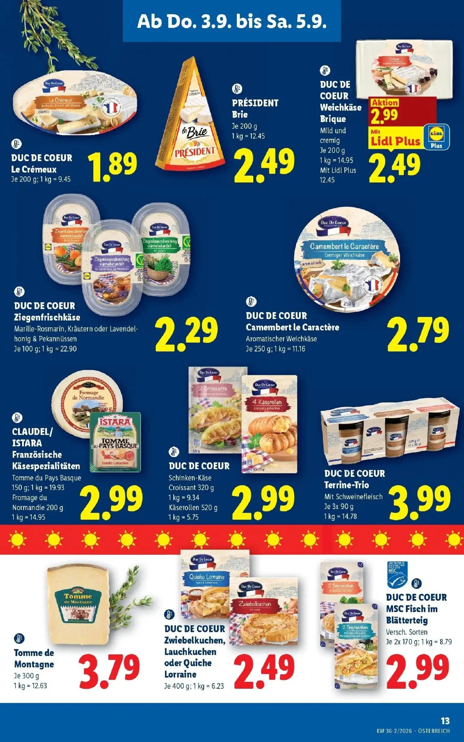Lidl Prospekt, Seite 15 von 55 — Weichkäse Brique Mild und cremig, Le Crémeux Authentic French Soft Cheese, Brie