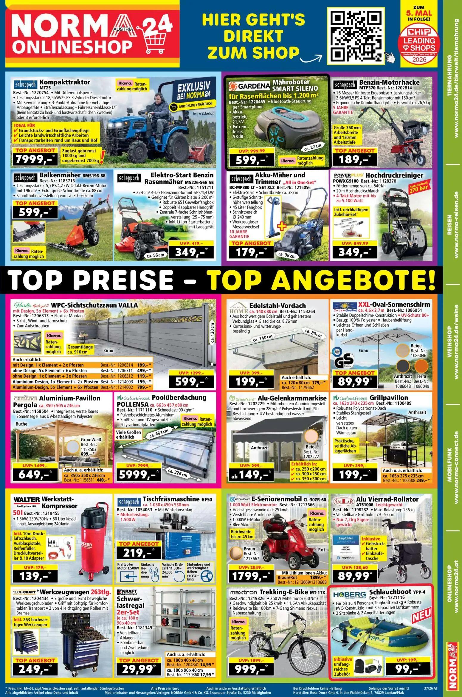 Norma Prospekt, Seite 17 von 18 — Poolüberdachung POLLENSA, Trekking-E-Bike MT-11X, Aluminium-Pavillon Pergola