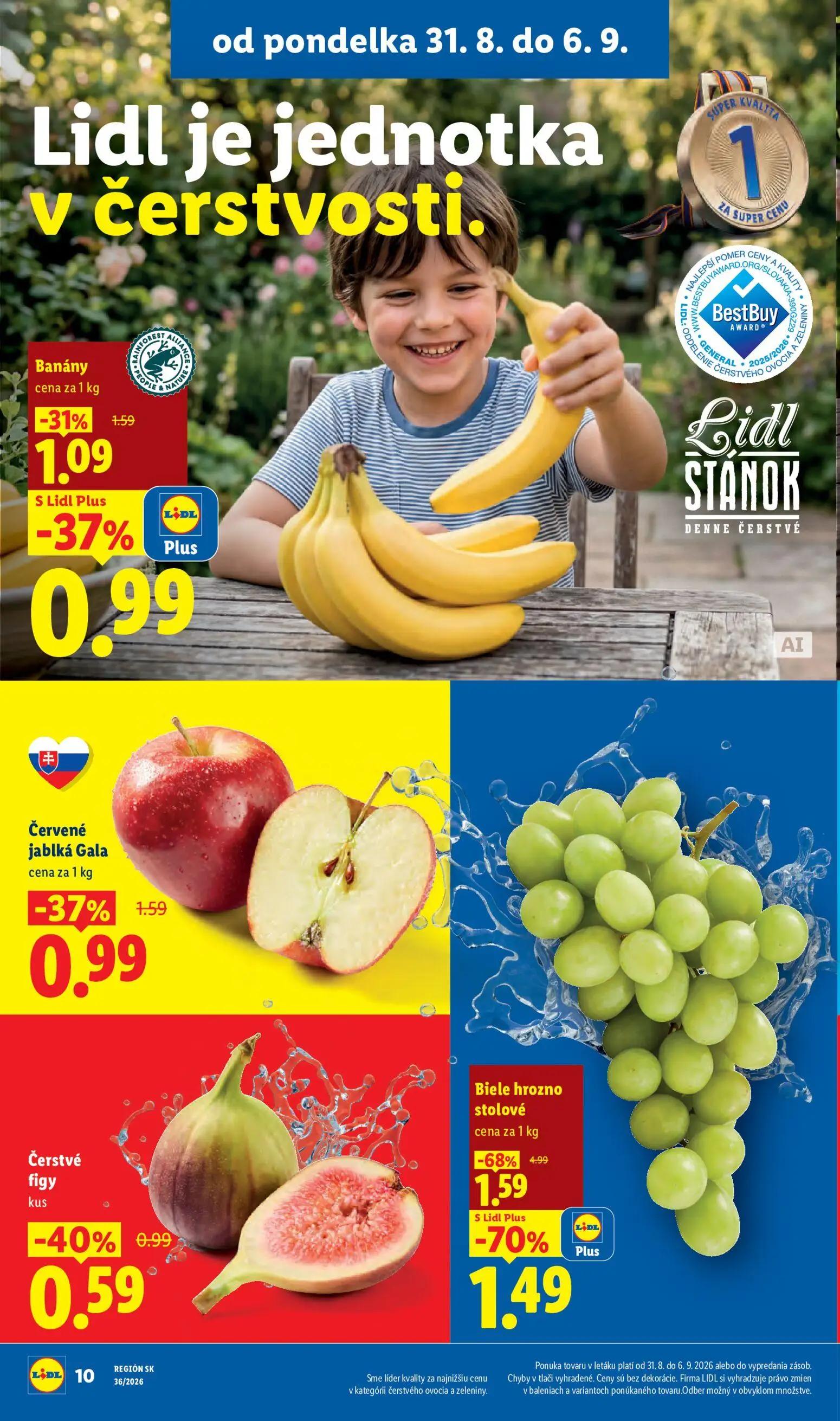 Lidl leták, strana 8 z 97 — Biele hrozno stolové, Banány, Červené jablká Gala