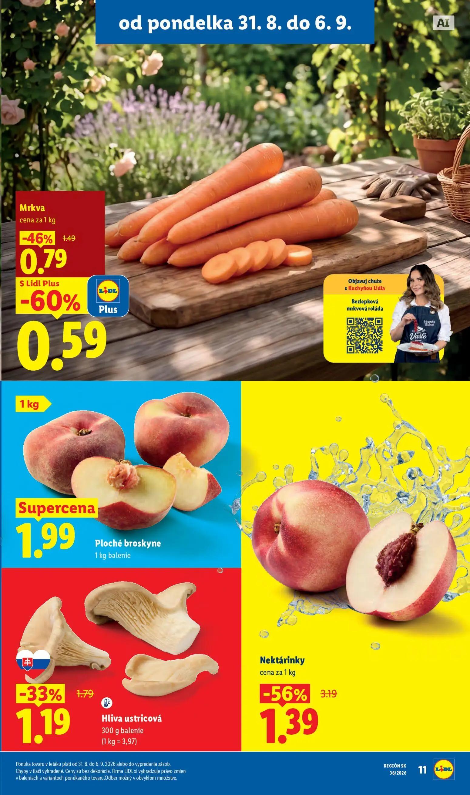 Lidl leták, strana 9 z 97 — Nektárinky, Hliva ustricová, Ploché broskyne