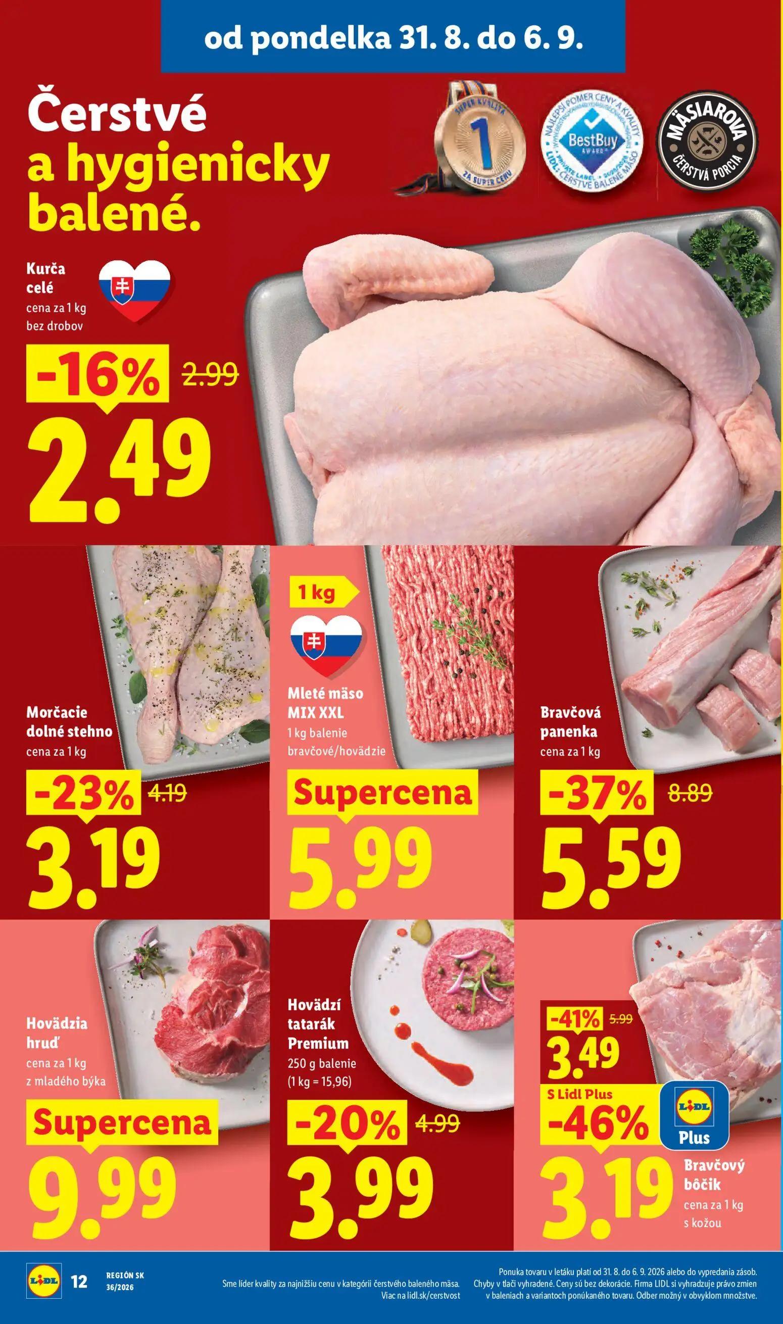 Lidl leták, strana 12 z 97 — Bravčová panenka, Bravčový bôčik, Morčacie dolné stehno