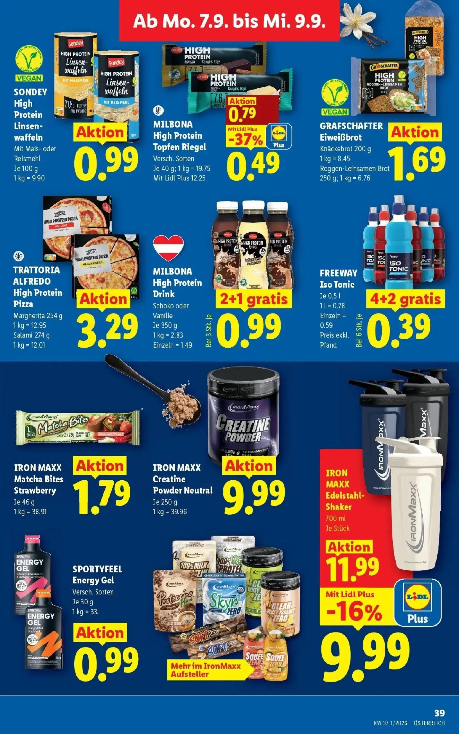 Lidl Prospekt, Seite 48 von 55 — MILBONA High Protein Topfen Riegel, SONDEY High Protein Linsenwaffeln, GRAFSCHAFTER Eiweißb…