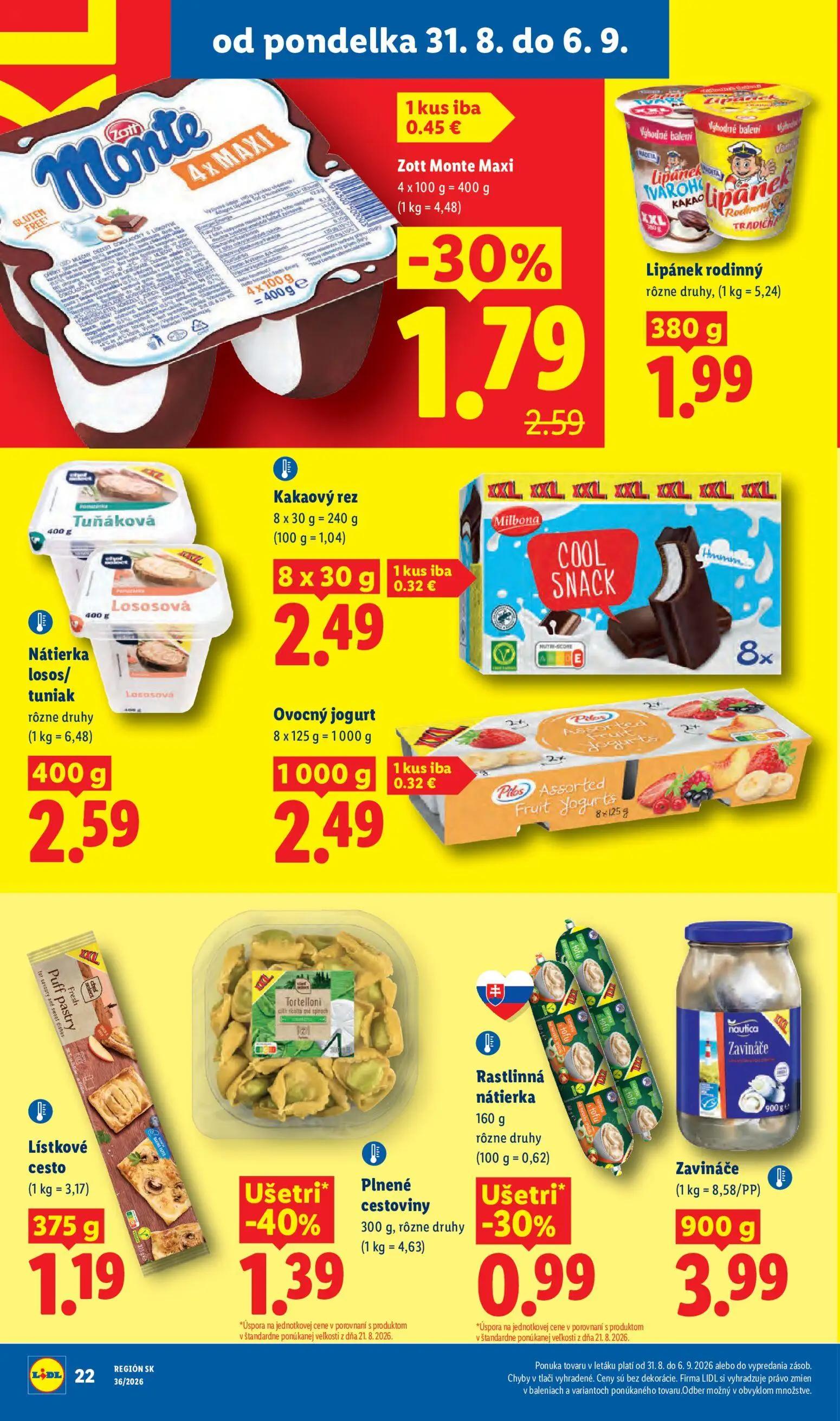 Lidl leták, strana 30 z 97 — Zott Monte Maxi, Rastlinná nátierka, Lístkové cesto